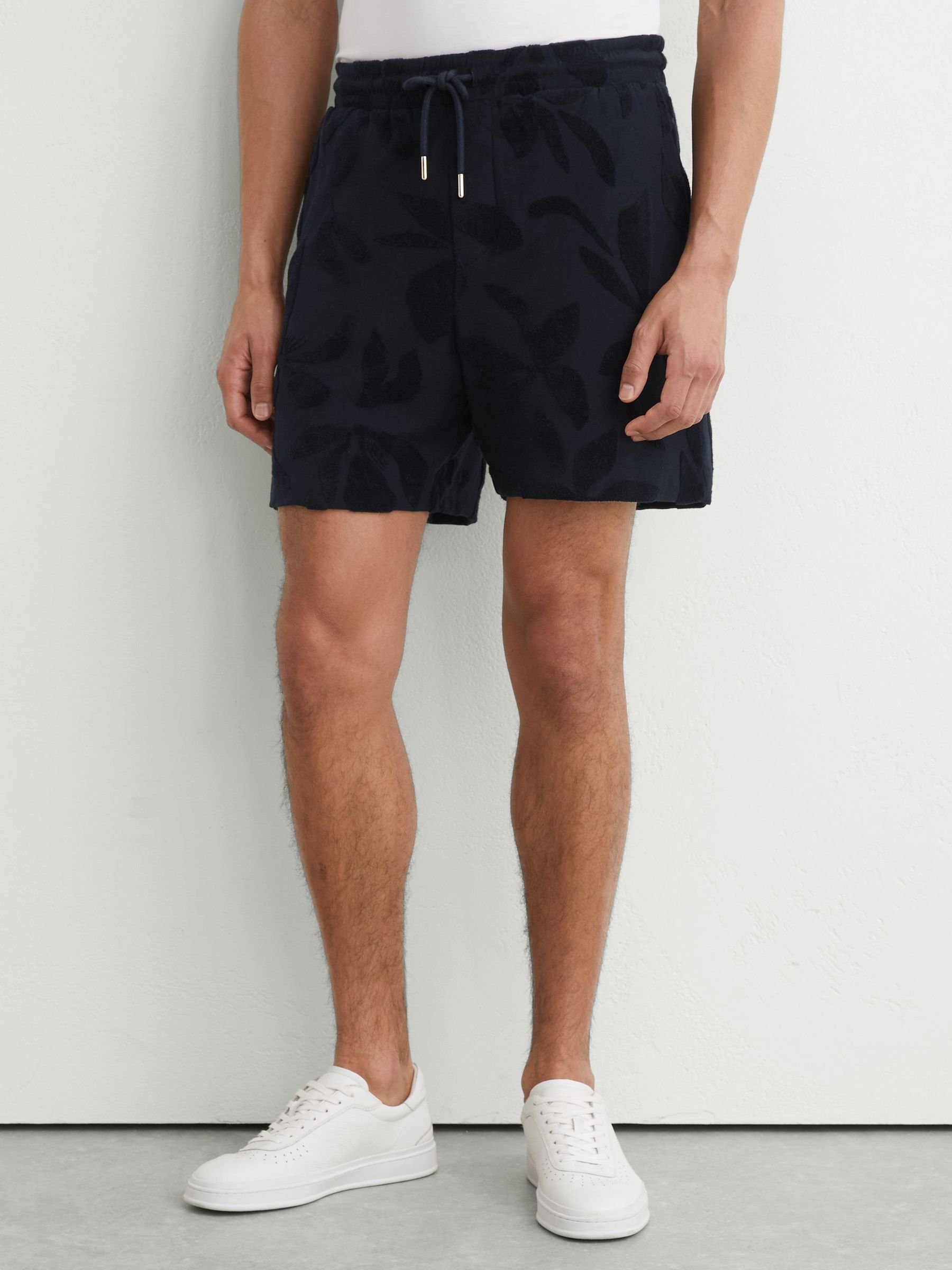 Towelling-Jacquard Drawstring Shorts in Navy - Image 4 of 6