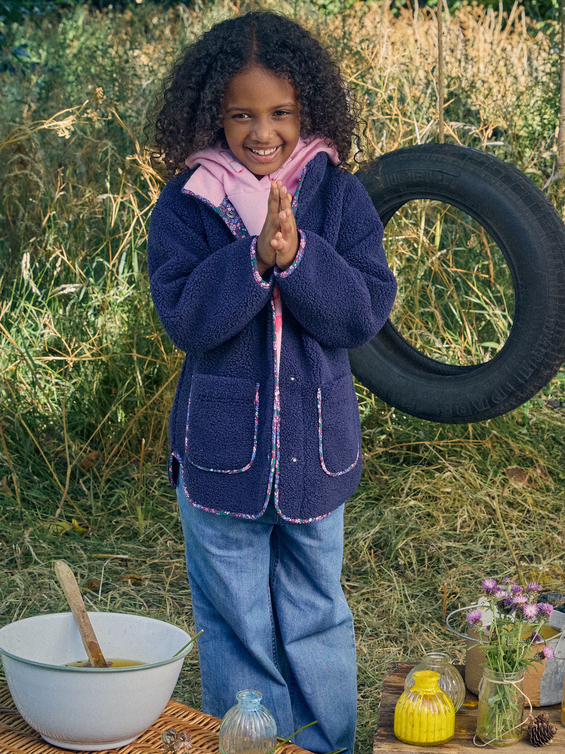 Girls' Sadie Navy Longline Borg Fleece Jacket - Image 1 of 5