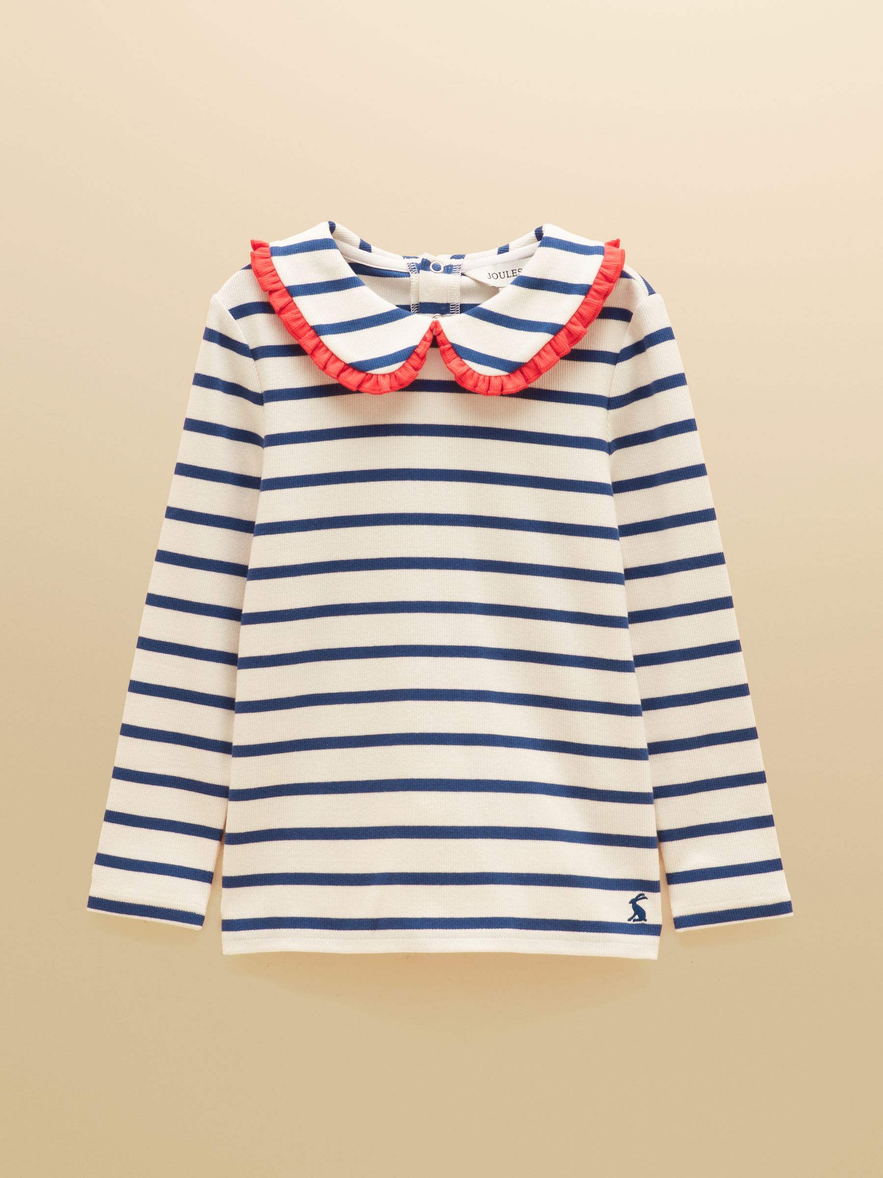 Girls' Sophie Cream & Blue Long Sleeve Ribbed Collared Top - Image 1 of 4