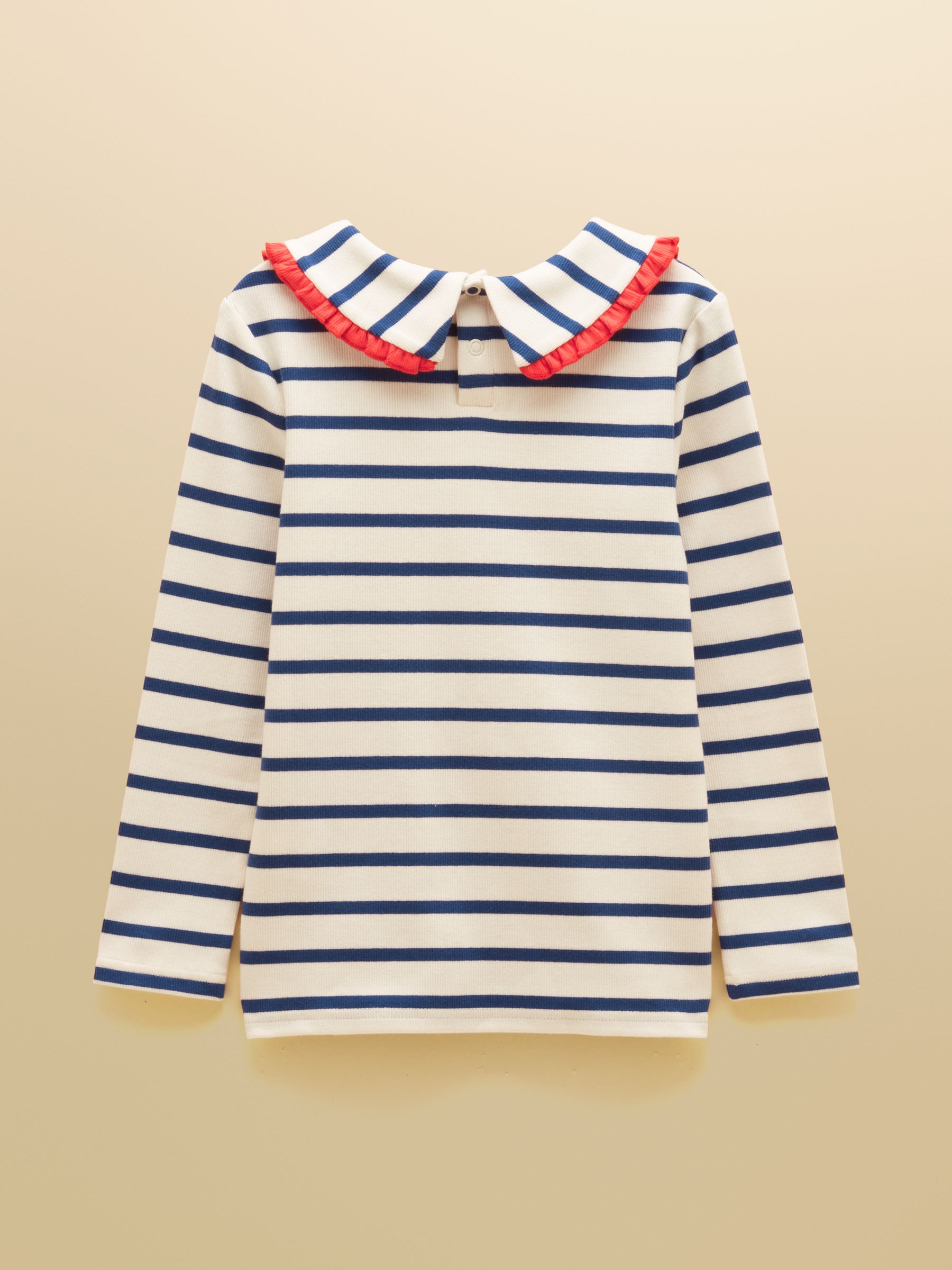 Girls' Sophie Cream & Blue Long Sleeve Ribbed Collared Top - Image 2 of 4