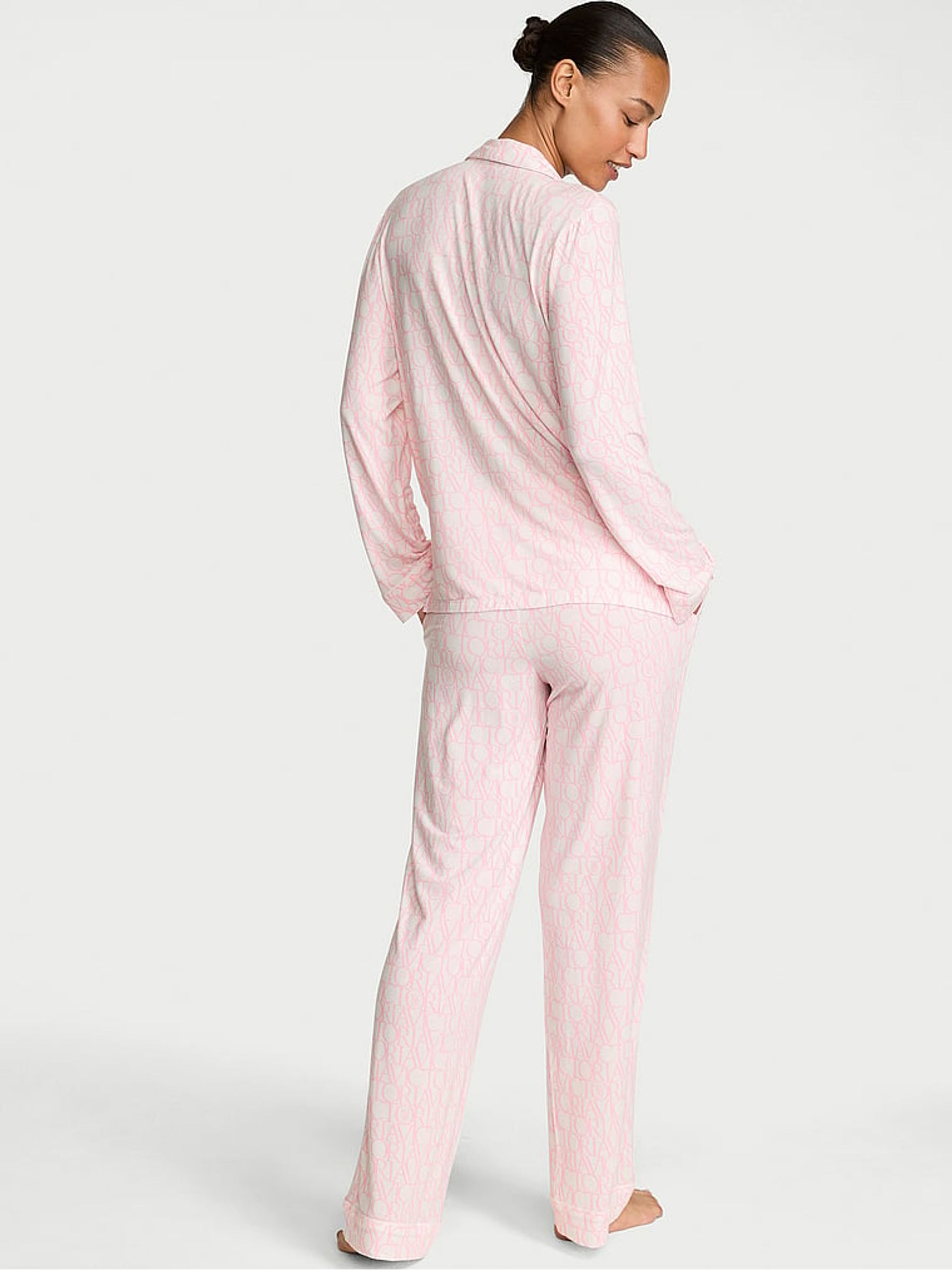 White & Pink Logo Modal Long Pyjamas Set - Image 2 of 2