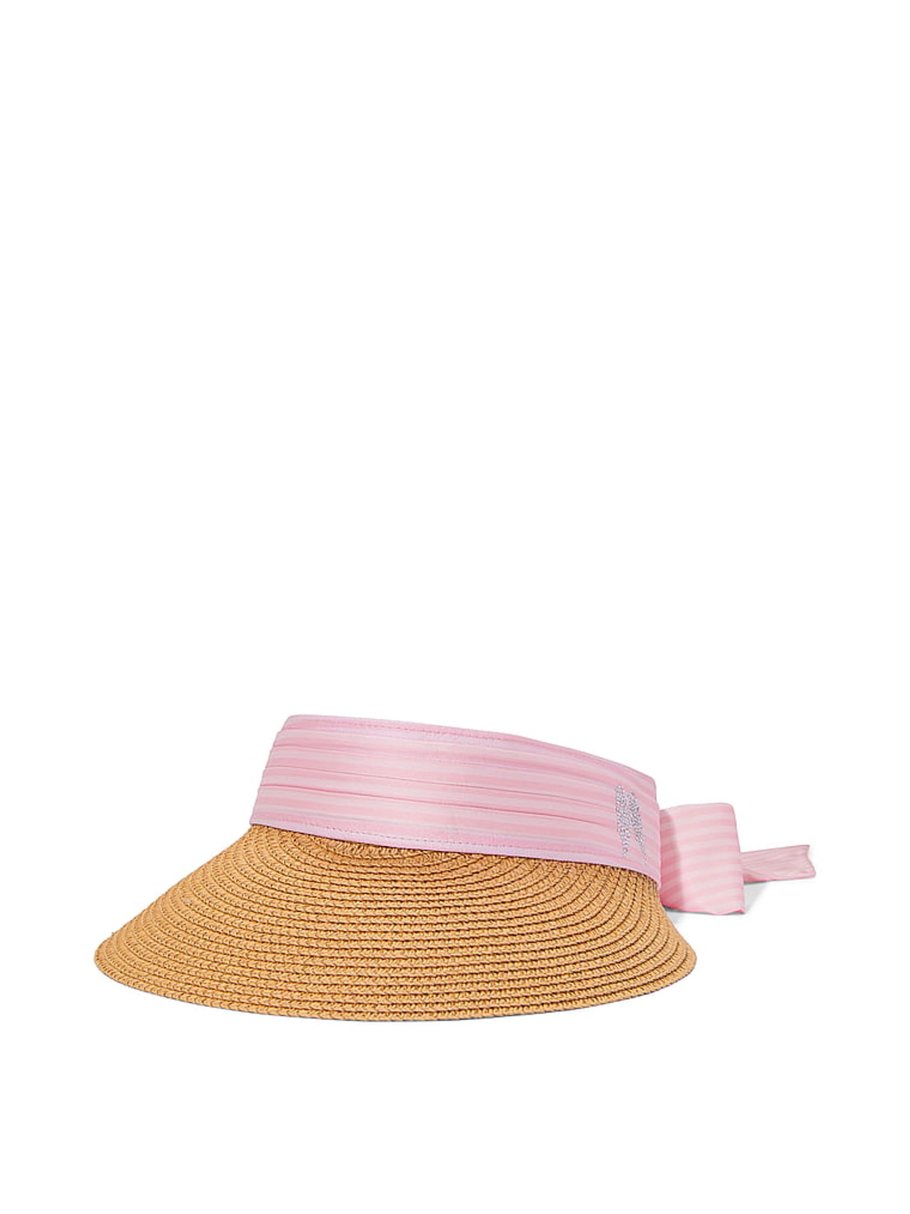 Pink Iconic Stripe Straw Scarf Sun Visor - Image 2 of 4