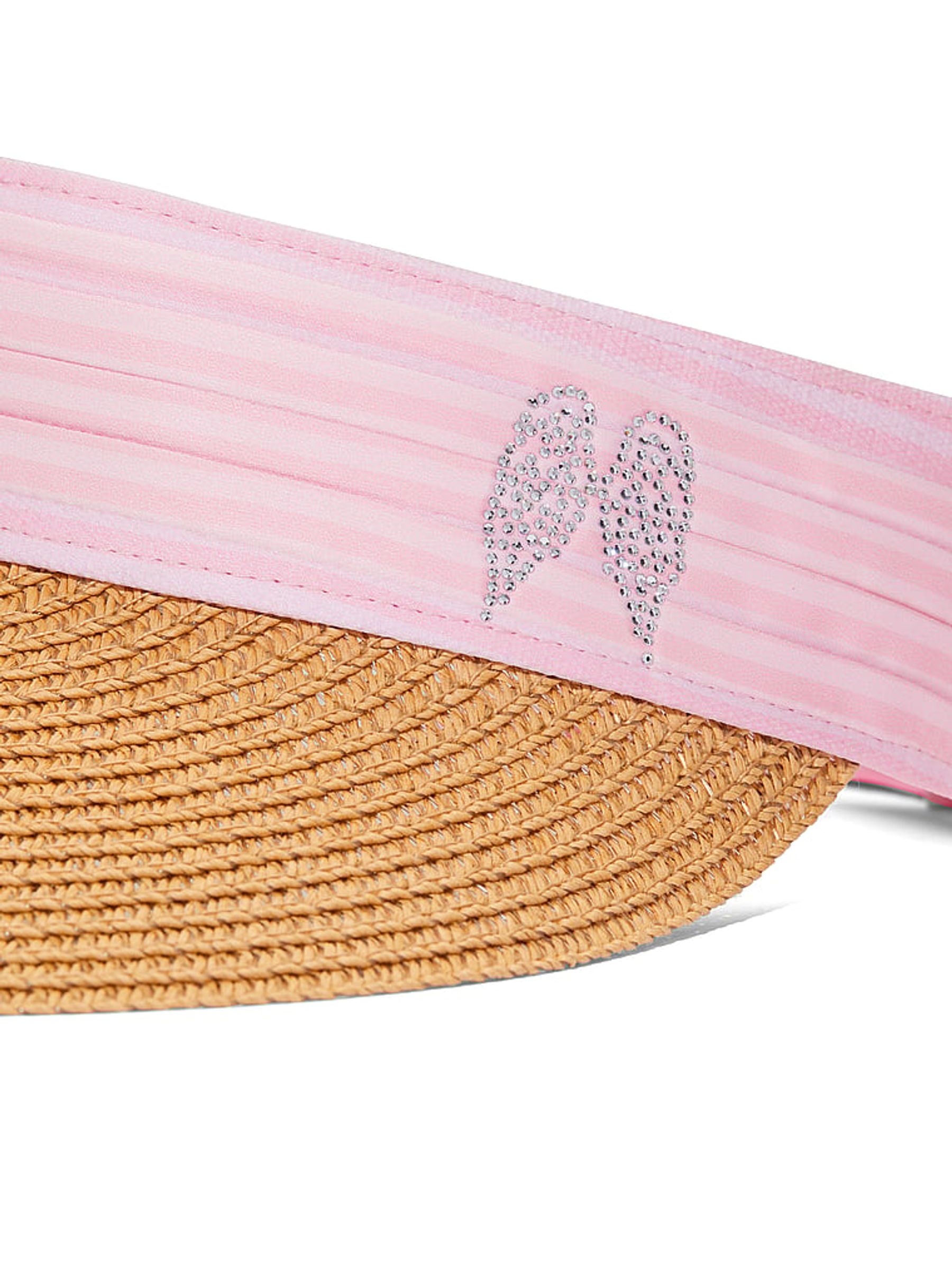 Pink Iconic Stripe Straw Scarf Sun Visor - Image 4 of 4