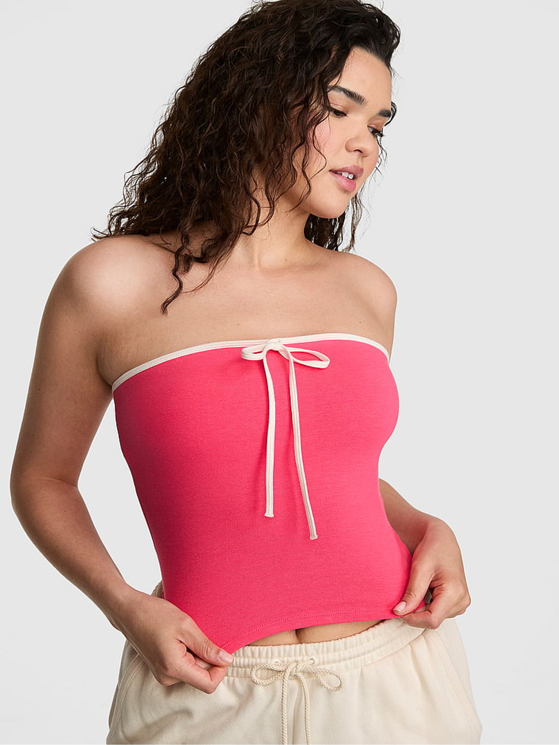 Candy Pink Cotton Tube Top - Image 1 of 2 Candy Pink Cotton Tube Top - Image 1 of 2
