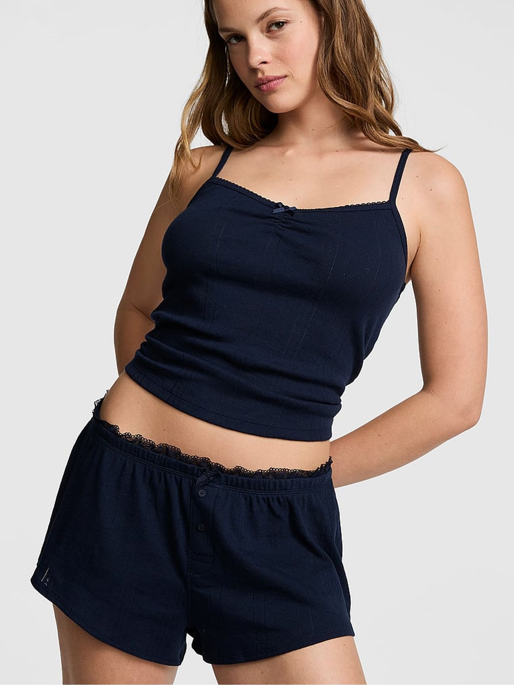 Noir Navy Blue Pointelle Micro Pyjama Bottoms - Image 1 of 2