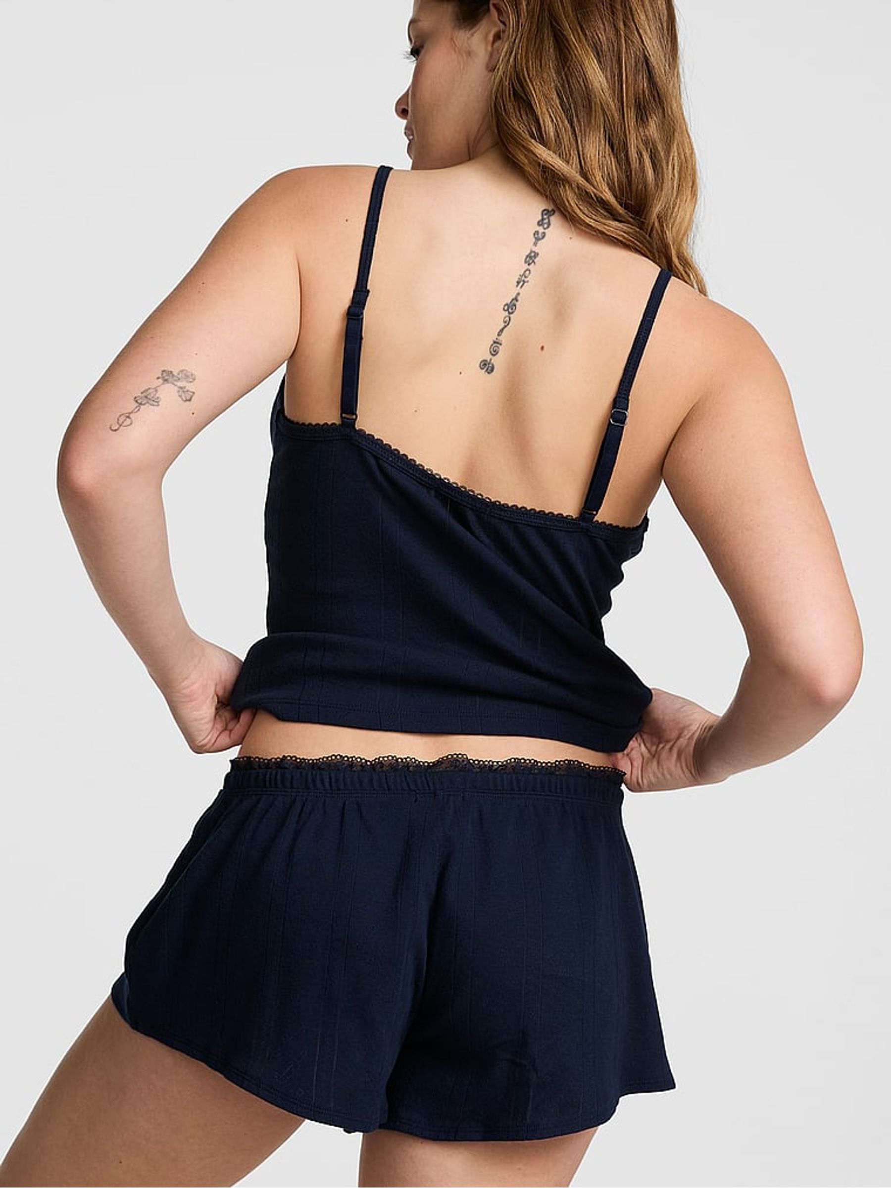 Noir Navy Blue Pointelle Micro Pyjama Bottoms - Image 2 of 2