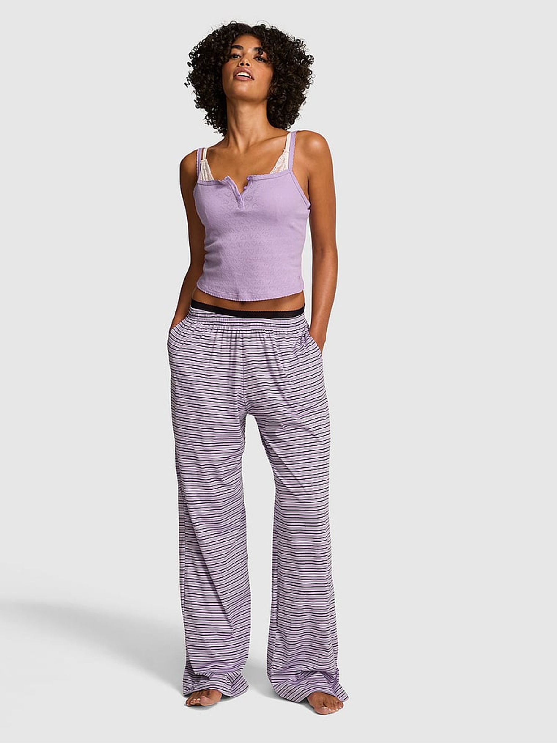 Violet Purple Stripes Jersey Long Pyjama Bottoms - Image 1 of 2