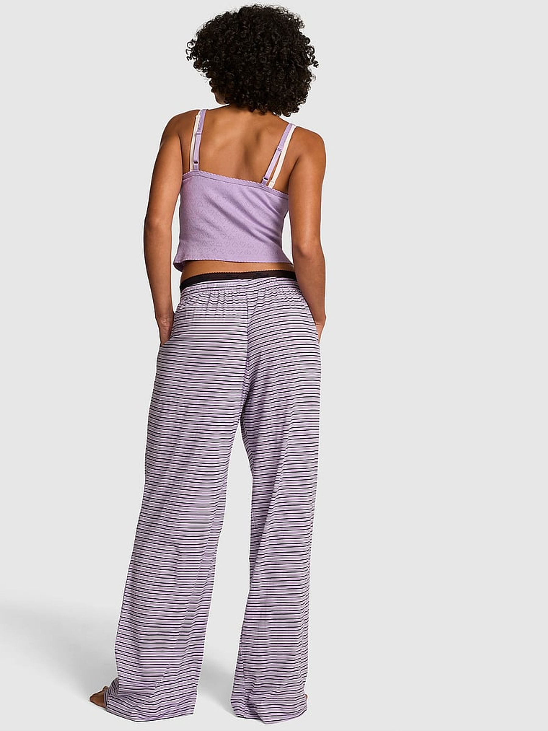 Violet Purple Stripes Jersey Long Pyjama Bottoms - Image 2 of 2