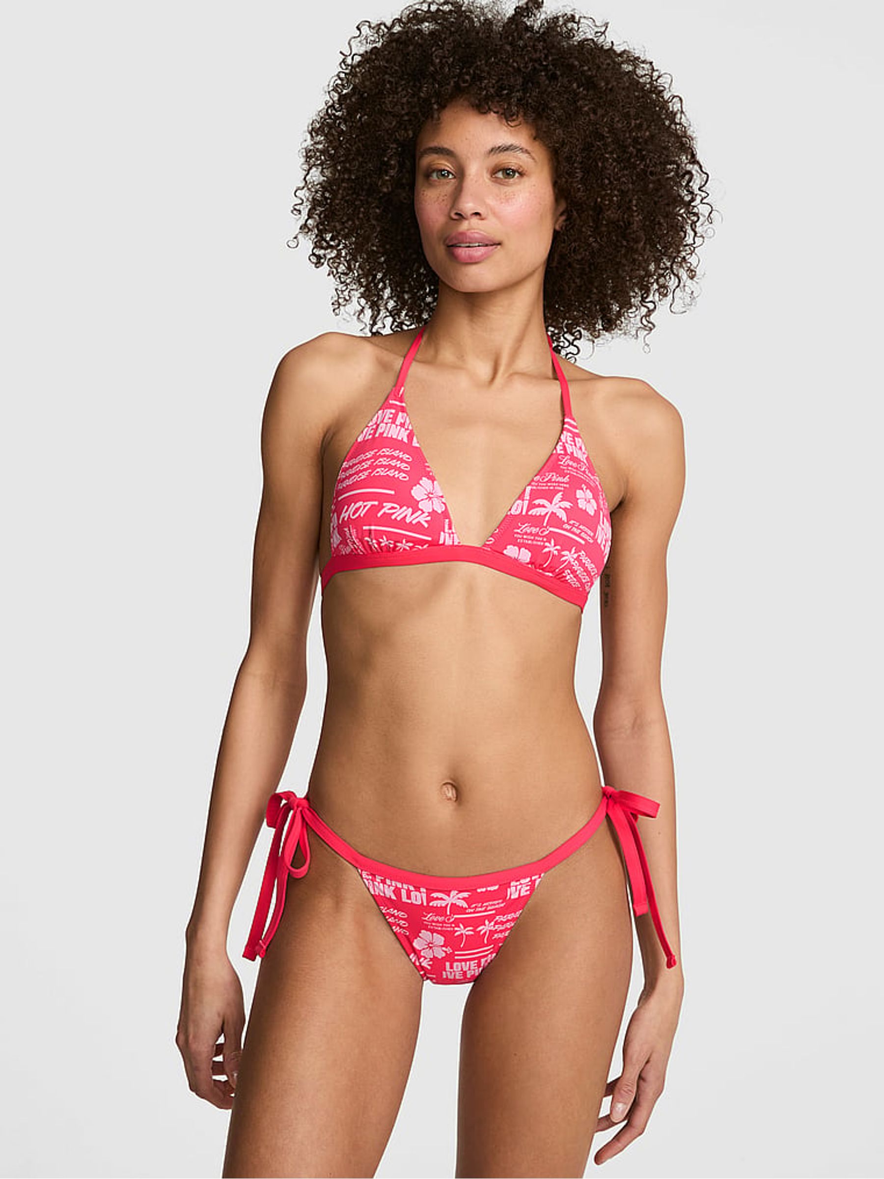 Candy Pink Tropical Print Push Up Triangle Bikini Top - Image 1 of 2