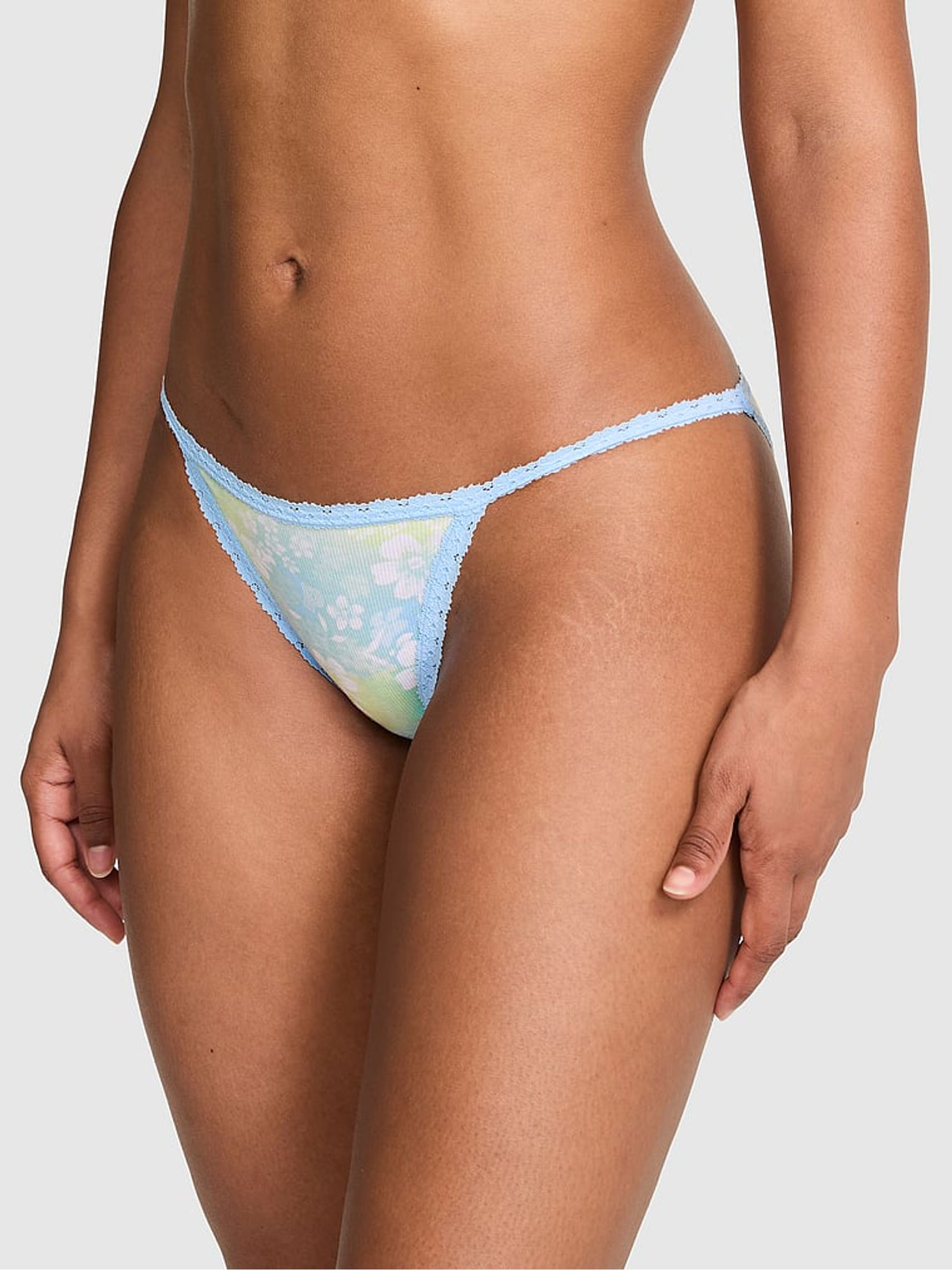 Blue Dancer Hibiscus Bikini Lace Trim Rib Knickers - Image 1 of 2