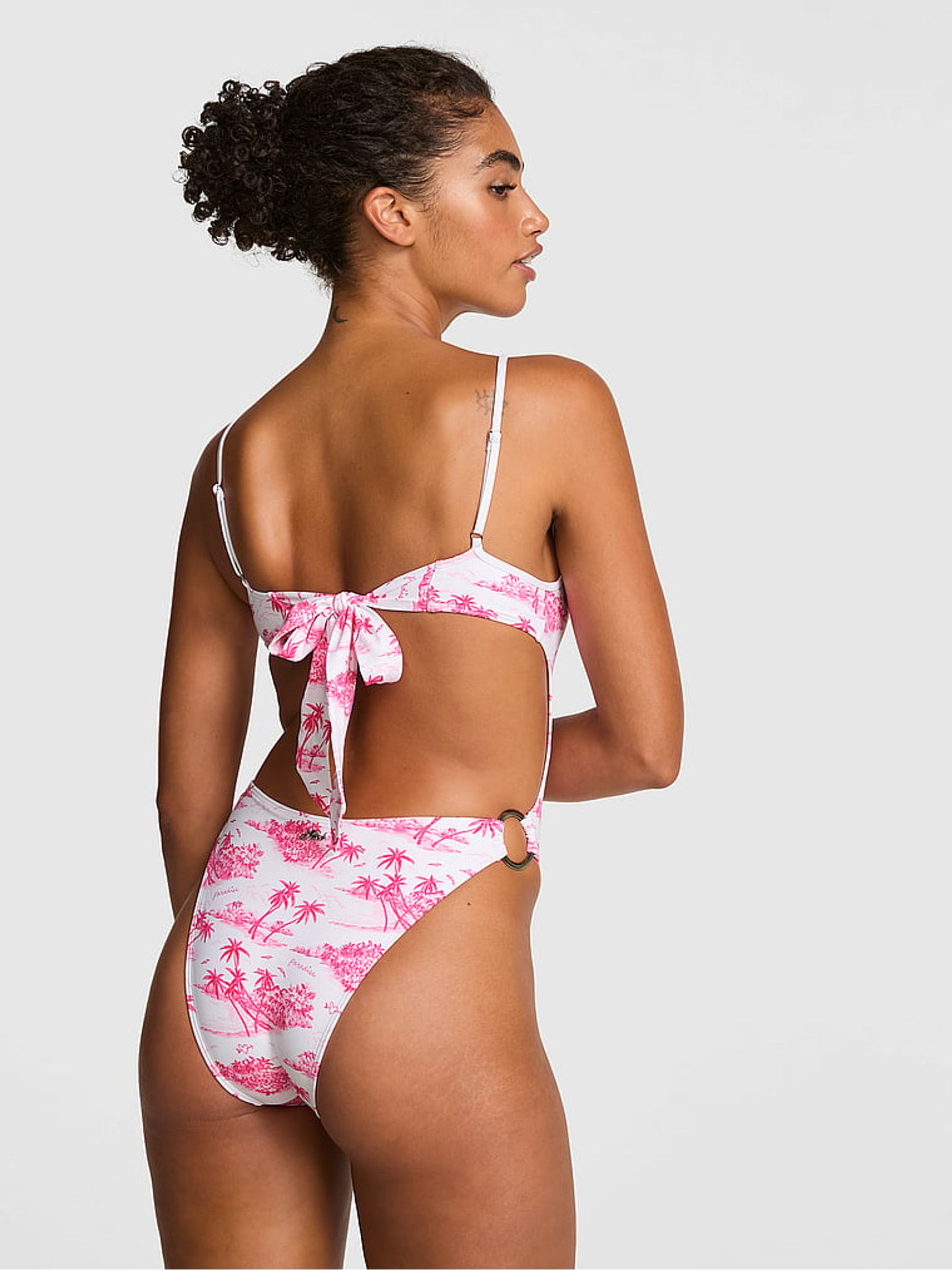 Pink Toile Print Scoop Swimsuit - Image 2 of 2 Pink Toile Print Scoop Swimsuit - Image 2 of 2