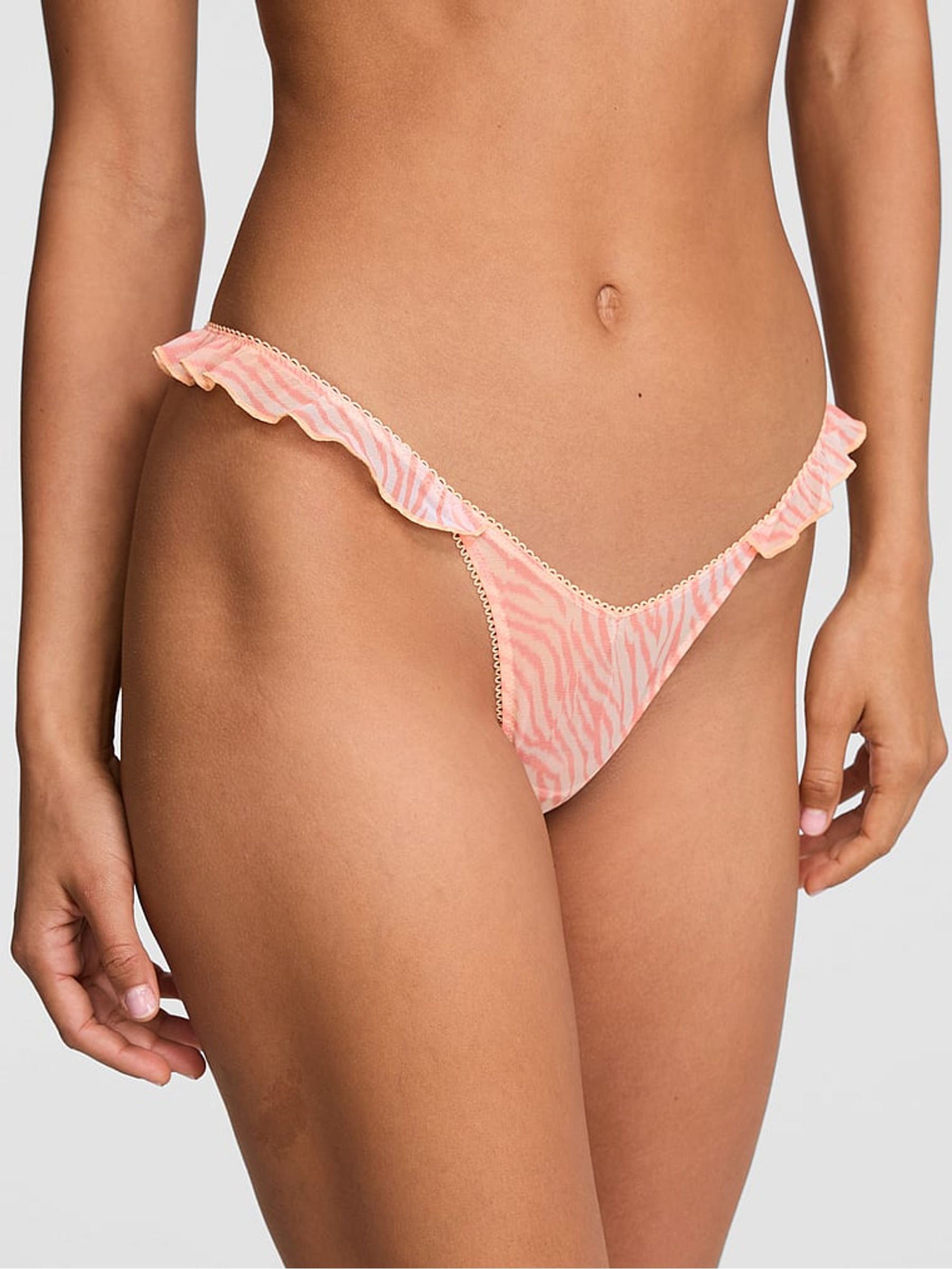 Orange Zebra Print Thong Mesh Knickers - Image 1 of 2