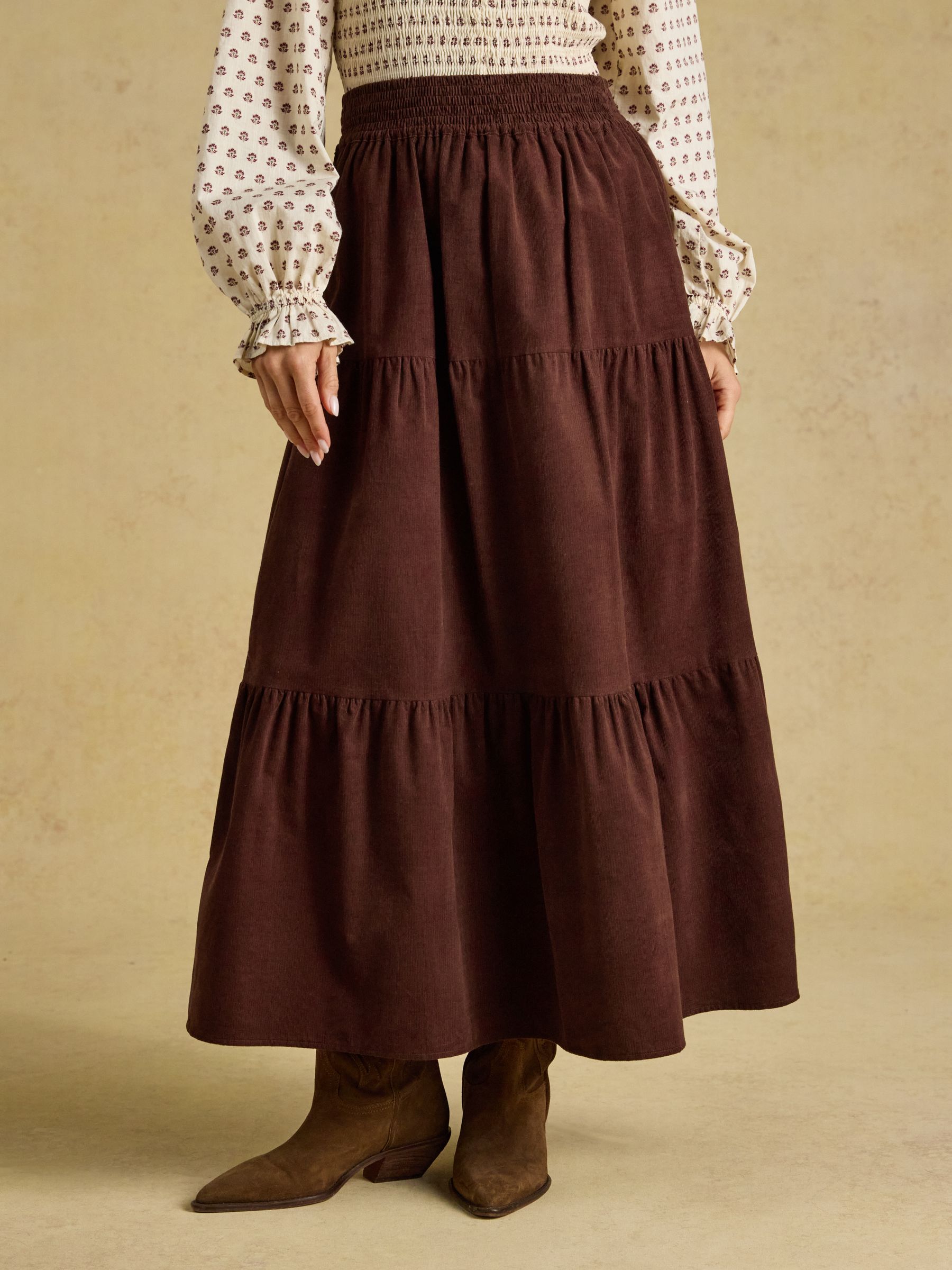 Tiered Brown Cord Maxi Skirt - Image 3 of 9