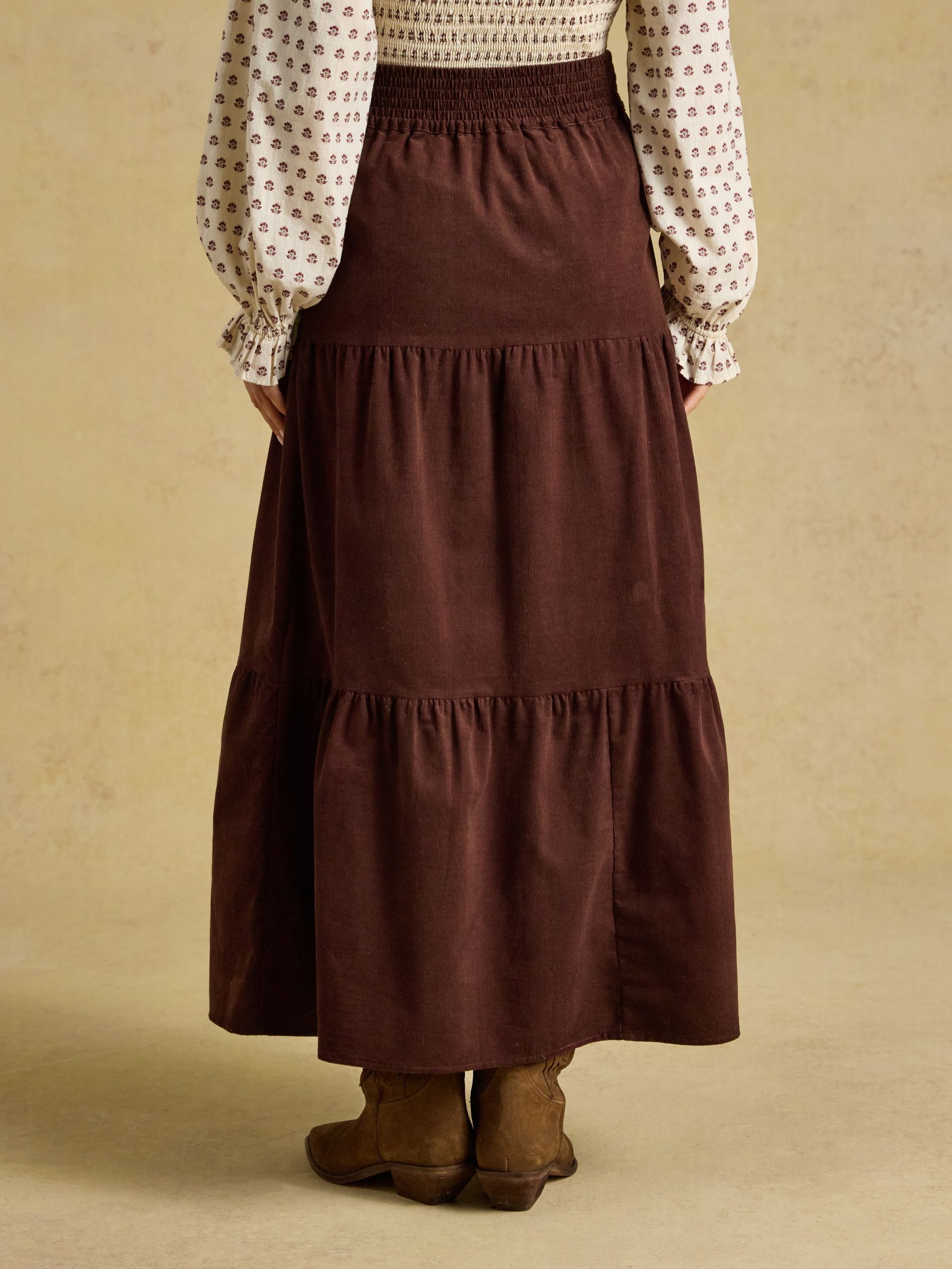 Tiered Brown Cord Maxi Skirt - Image 4 of 9
