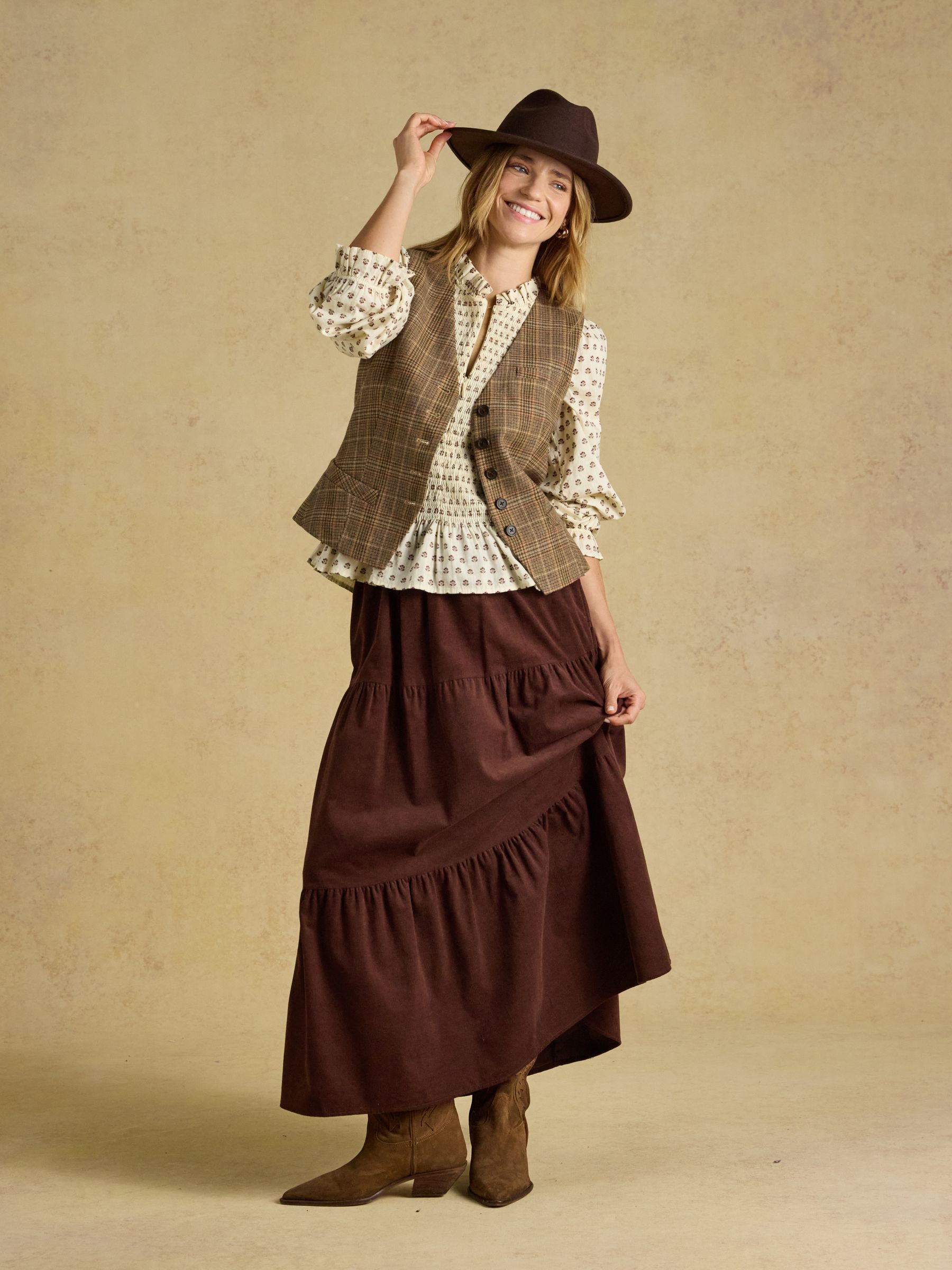 Tiered Brown Cord Maxi Skirt - Image 5 of 9