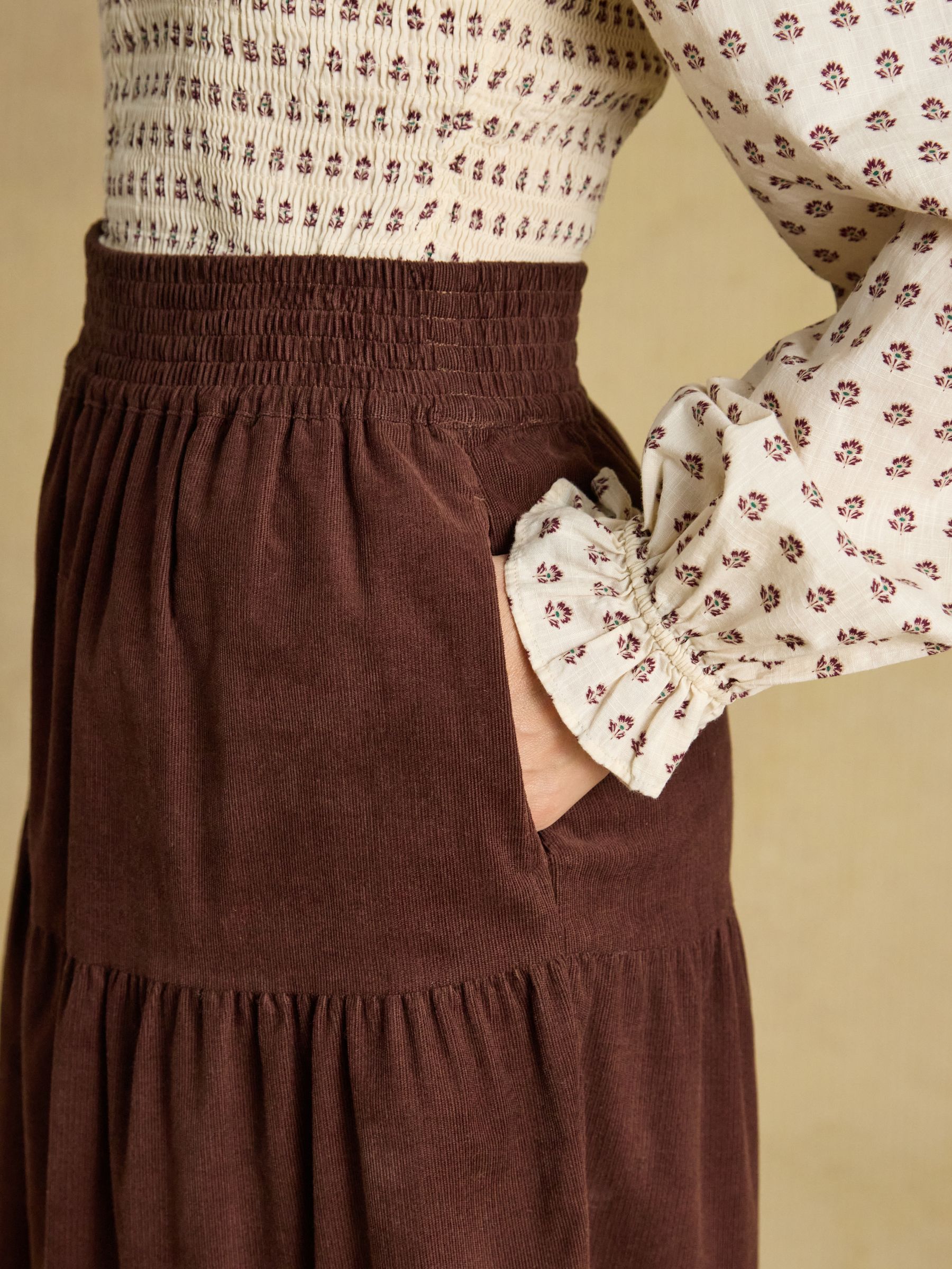 Tiered Brown Cord Maxi Skirt - Image 6 of 9