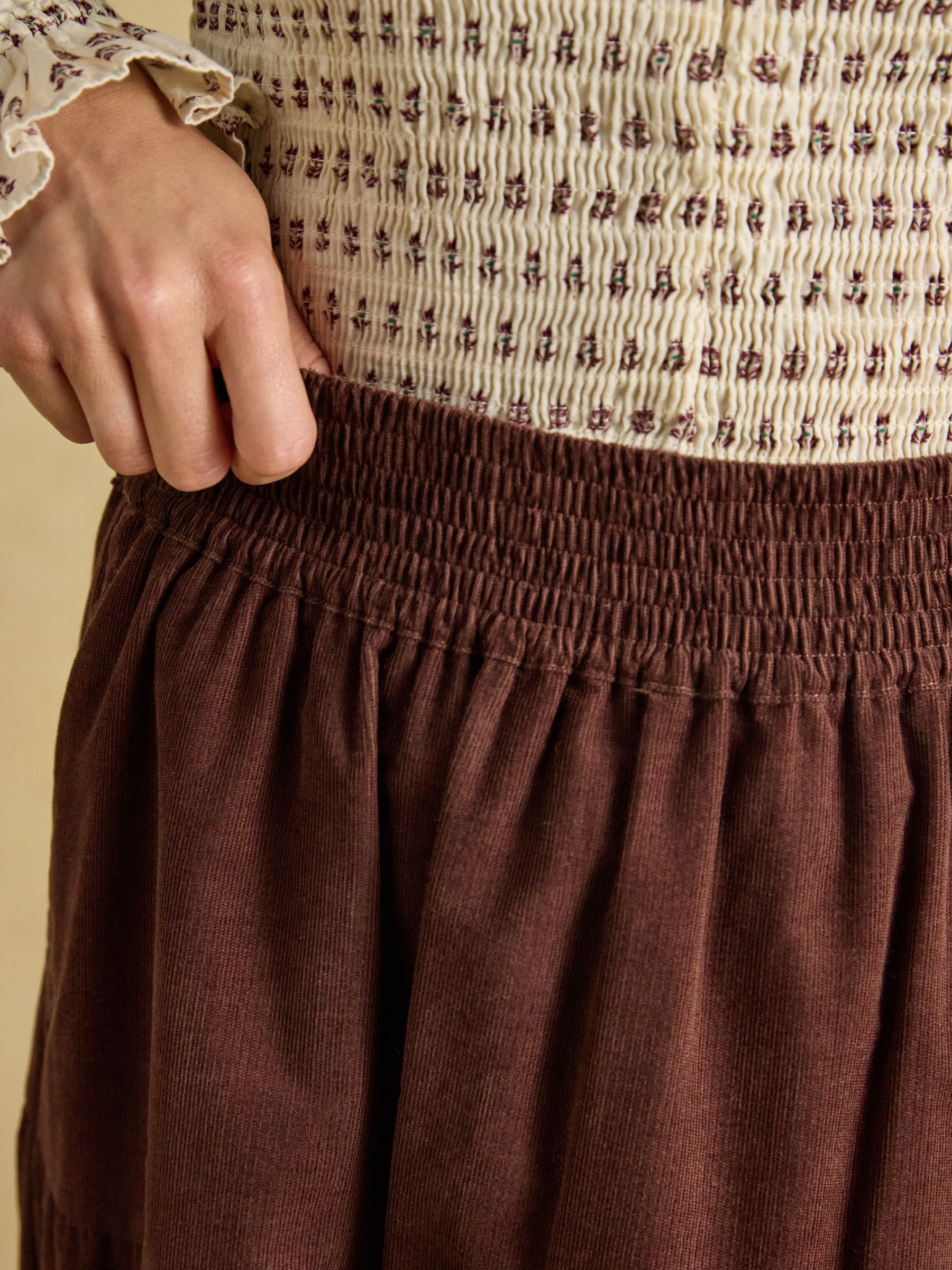 Tiered Brown Cord Maxi Skirt - Image 7 of 9