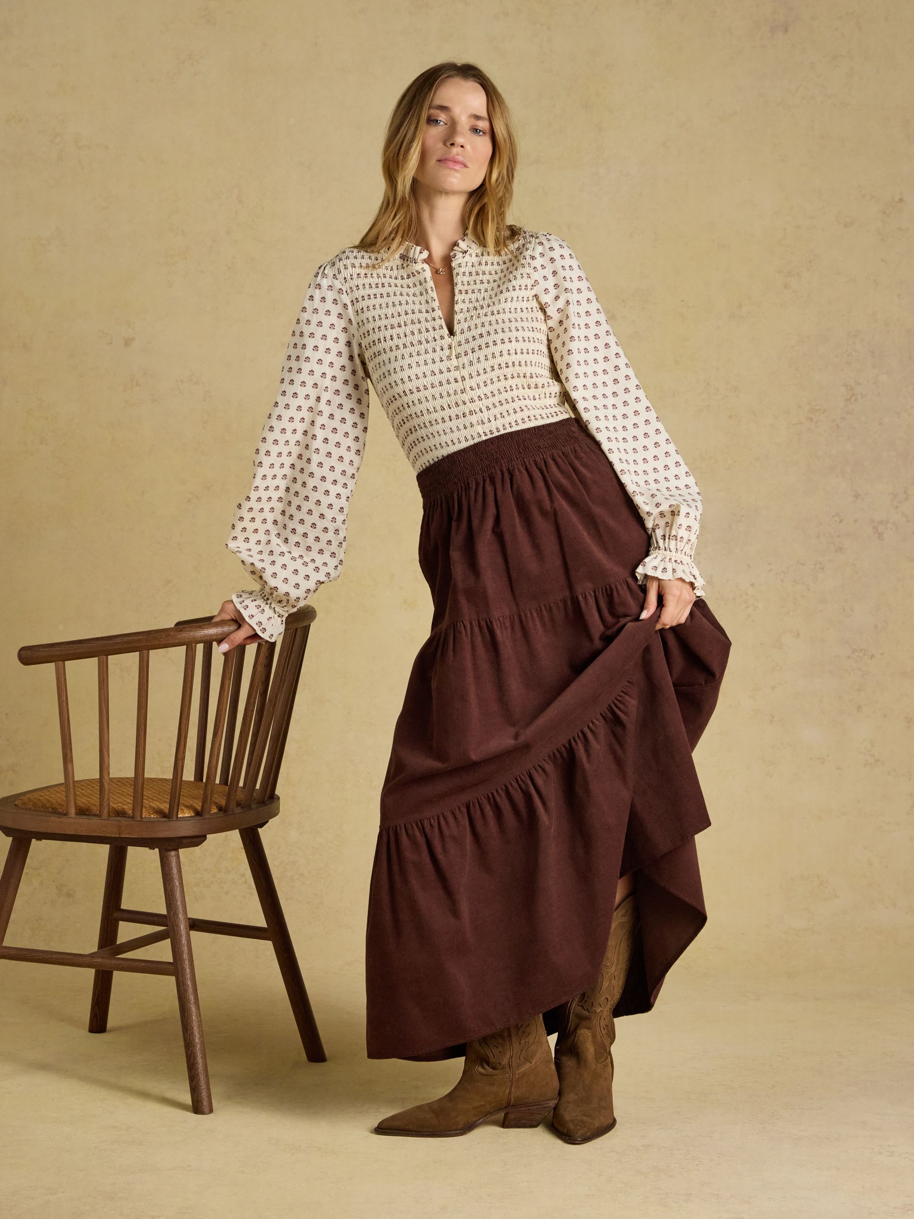Tiered Brown Cord Maxi Skirt - Image 8 of 9