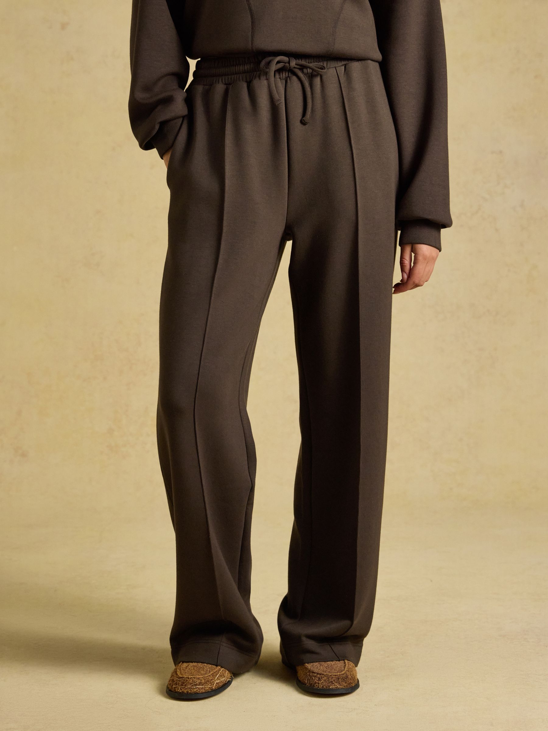 Chocolate Brown Pull On Smart Wide Leg Joggers - Image 1 of 5