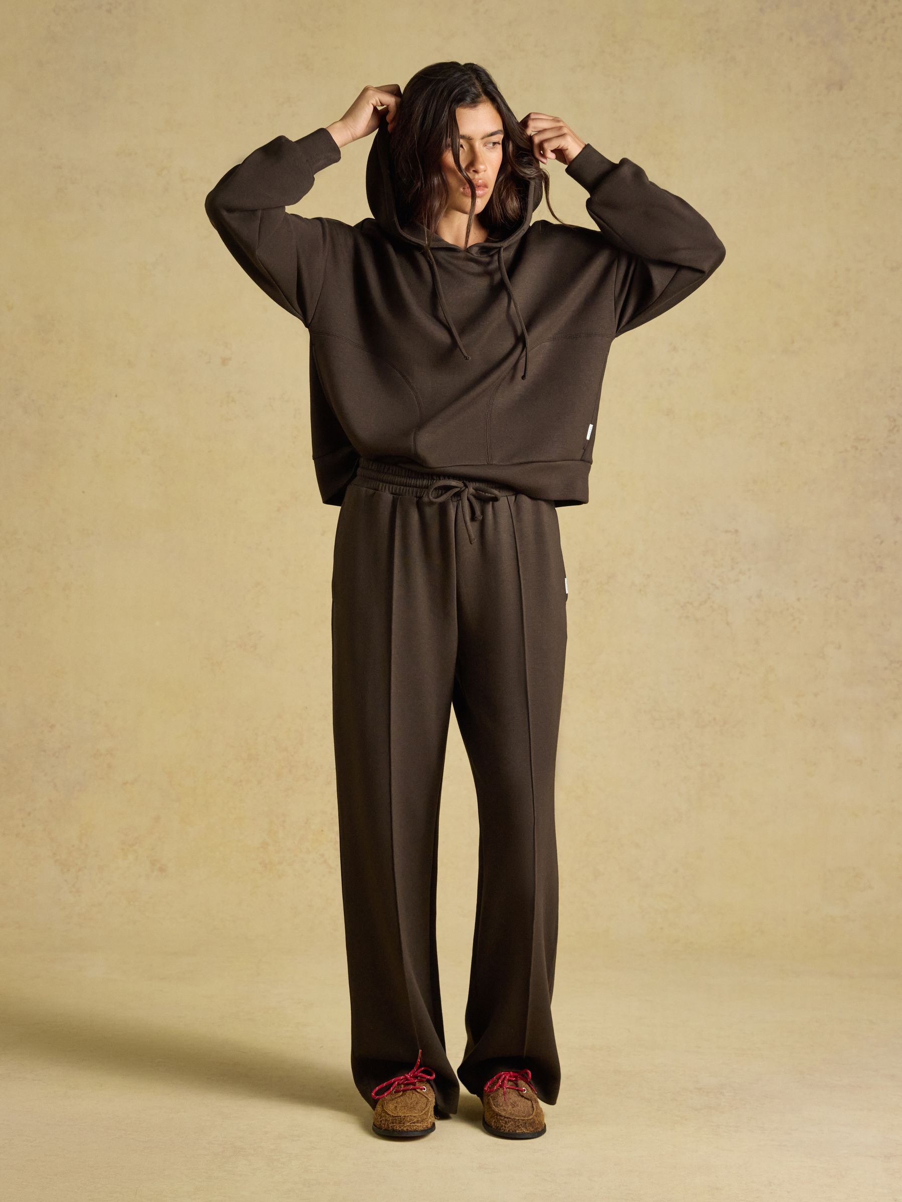 Chocolate Brown Pull On Smart Wide Leg Joggers - Image 2 of 5 Chocolate Brown Pull On Smart Wide Leg Joggers - Image 2 of 5