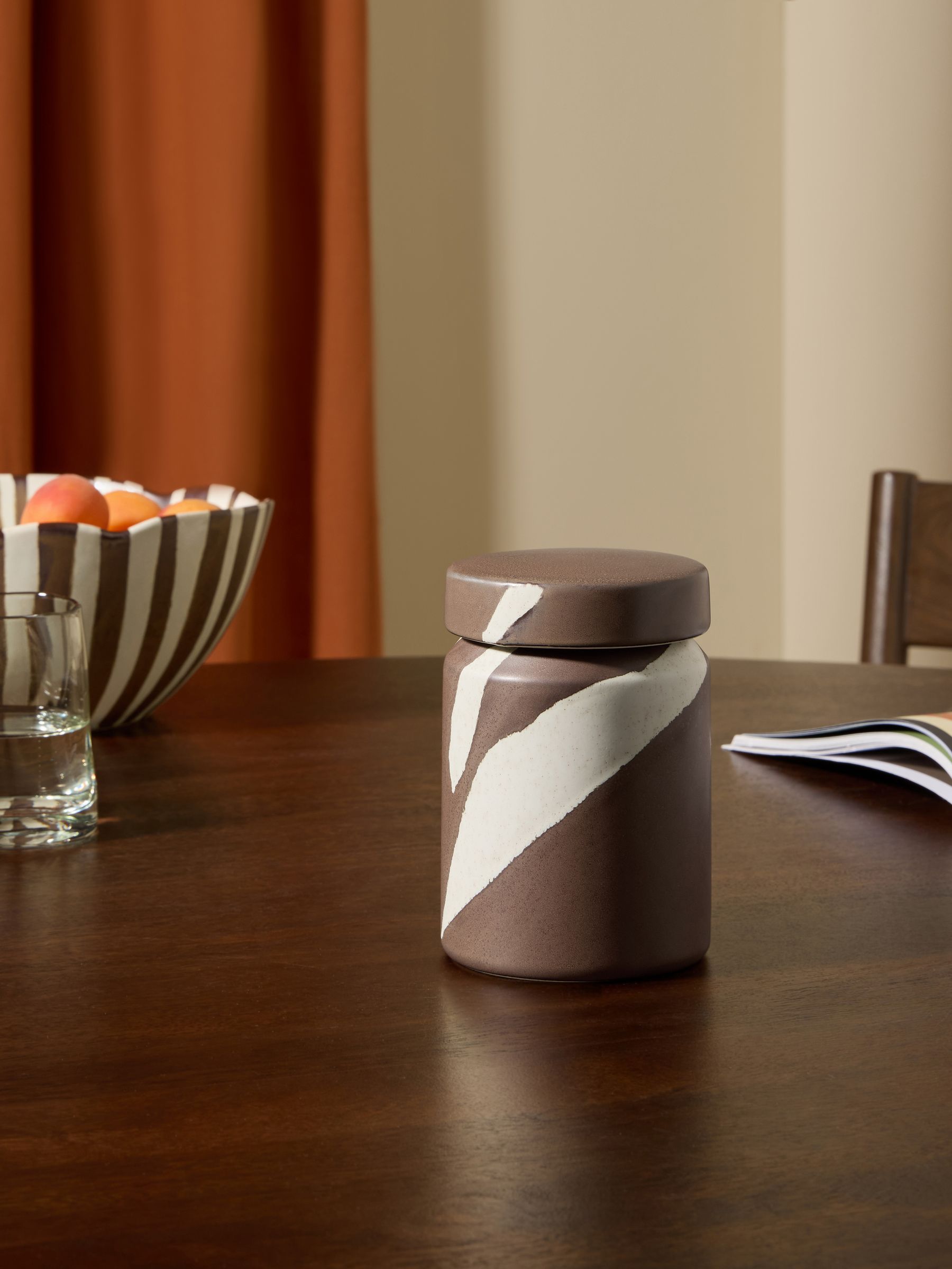 Enzo Striped Storage Jar in Brown - Image 1 of 3 Enzo Striped Storage Jar in Brown - Image 1 of 3