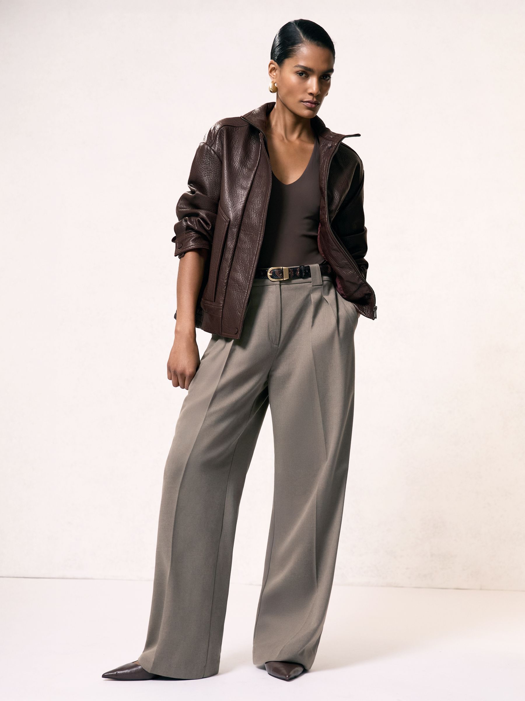 Oversize Grained-Leather Bomber Jacket in Burgundy - Image 4 of 9