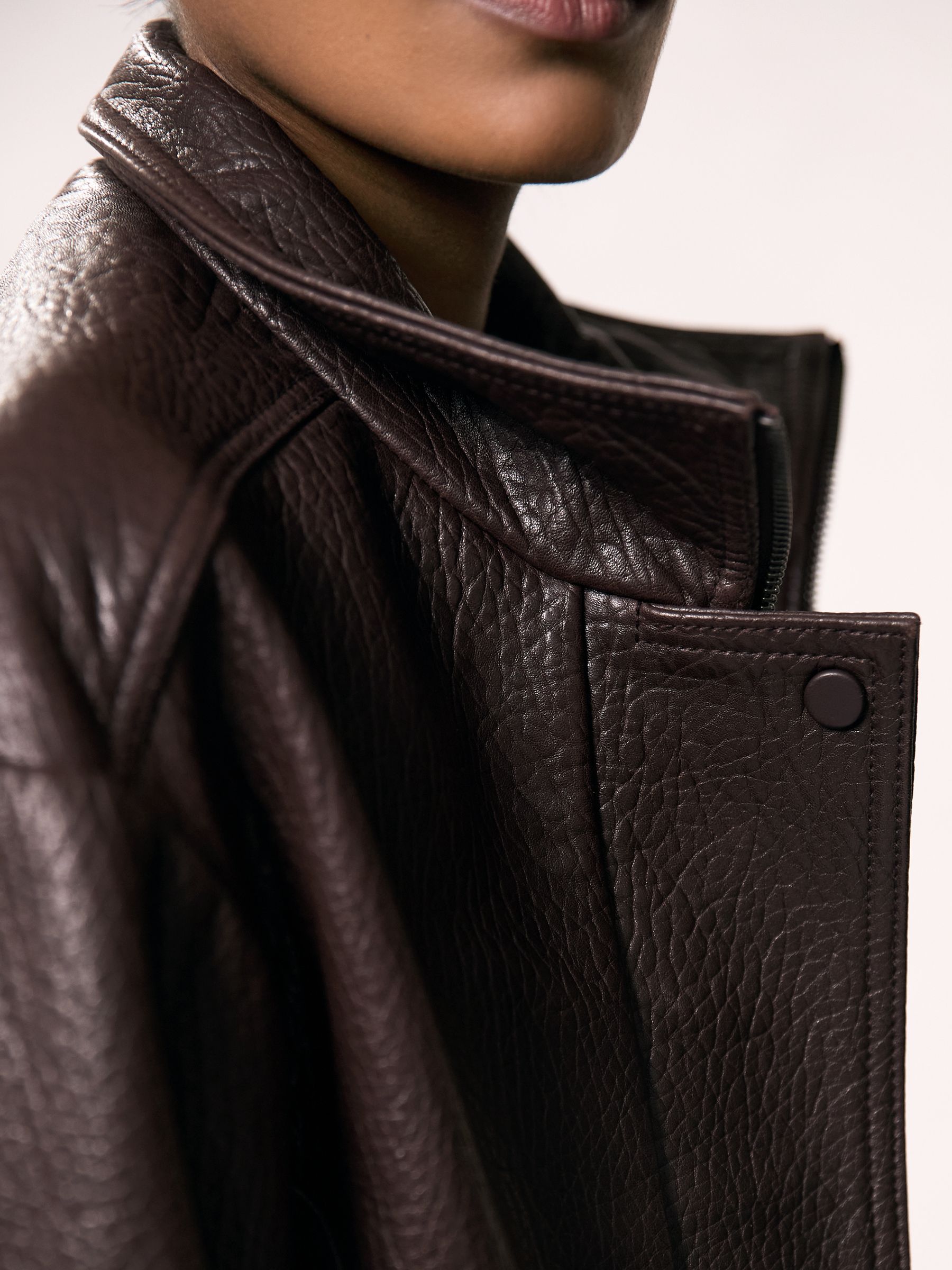 Oversize Grained-Leather Bomber Jacket in Burgundy - Image 5 of 9