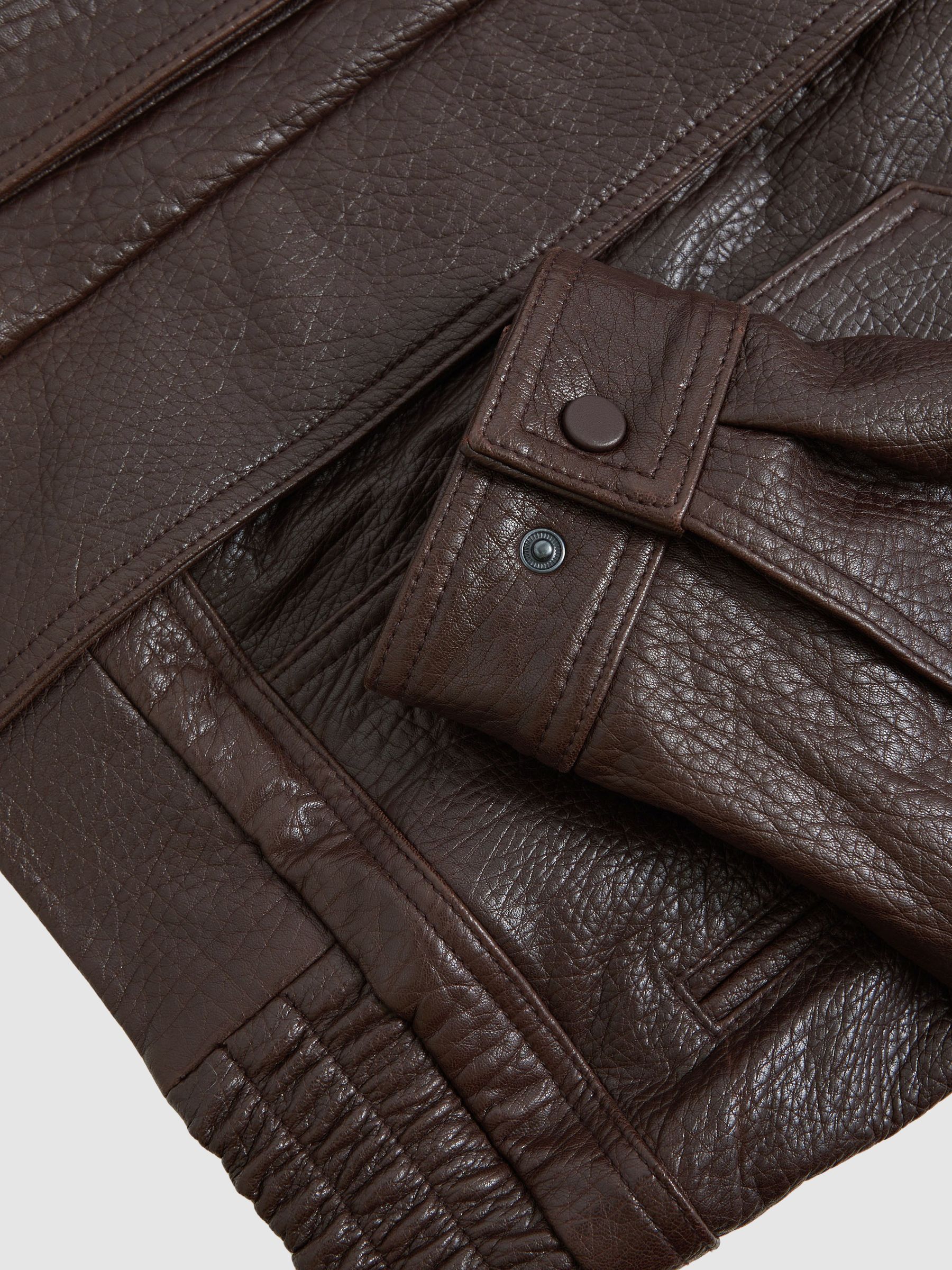 Oversize Grained-Leather Bomber Jacket in Burgundy - Image 8 of 9