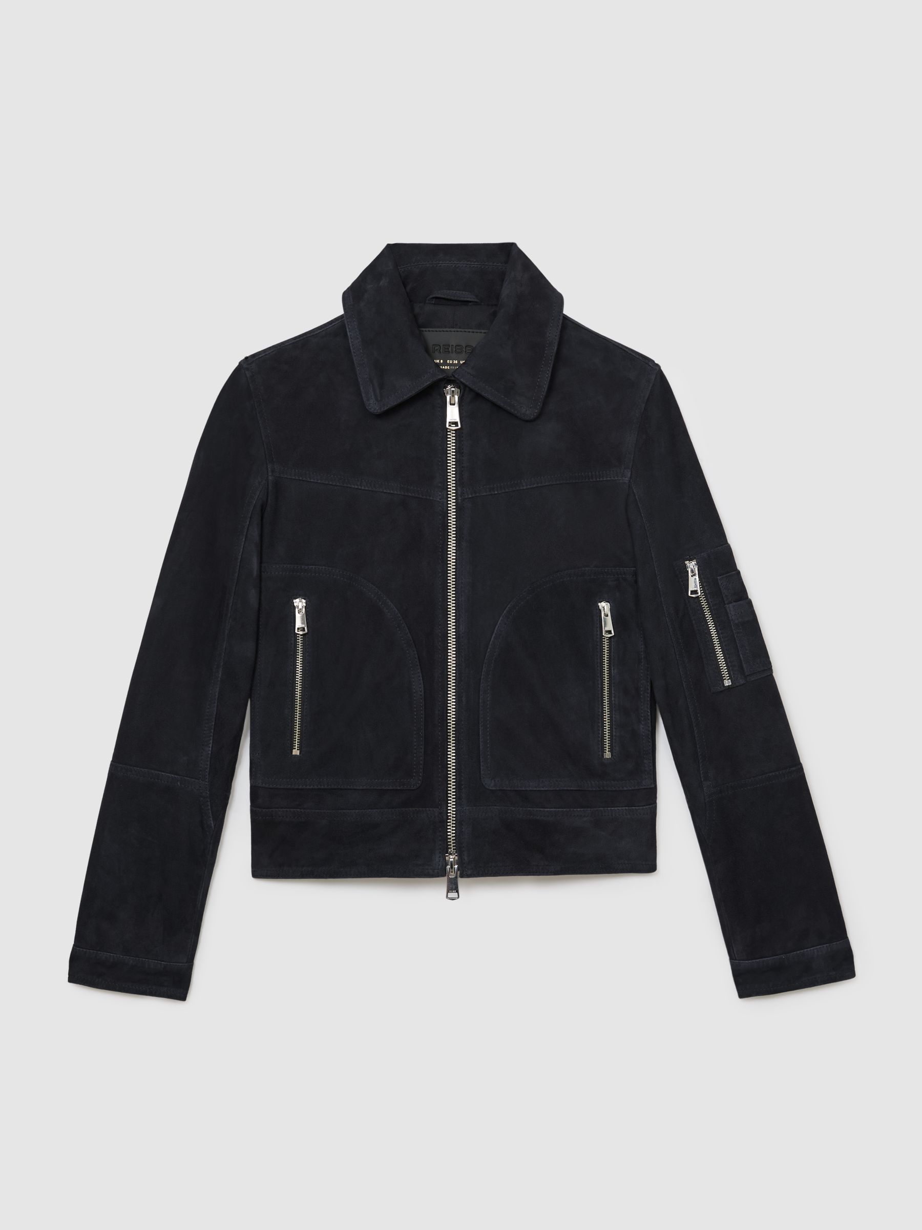 Suede Zip-Through Jacket in Navy - Image 2 of 7