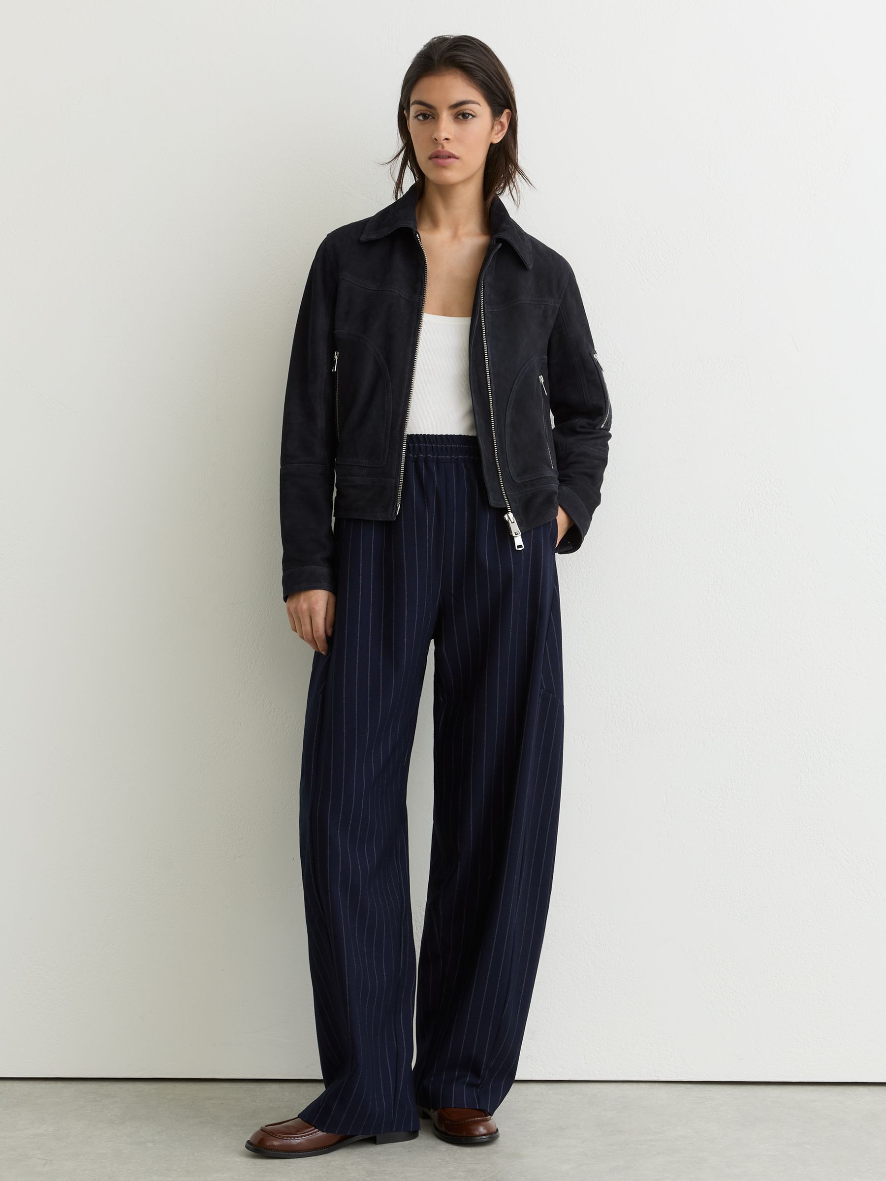 Suede Zip-Through Jacket in Navy - Image 3 of 7