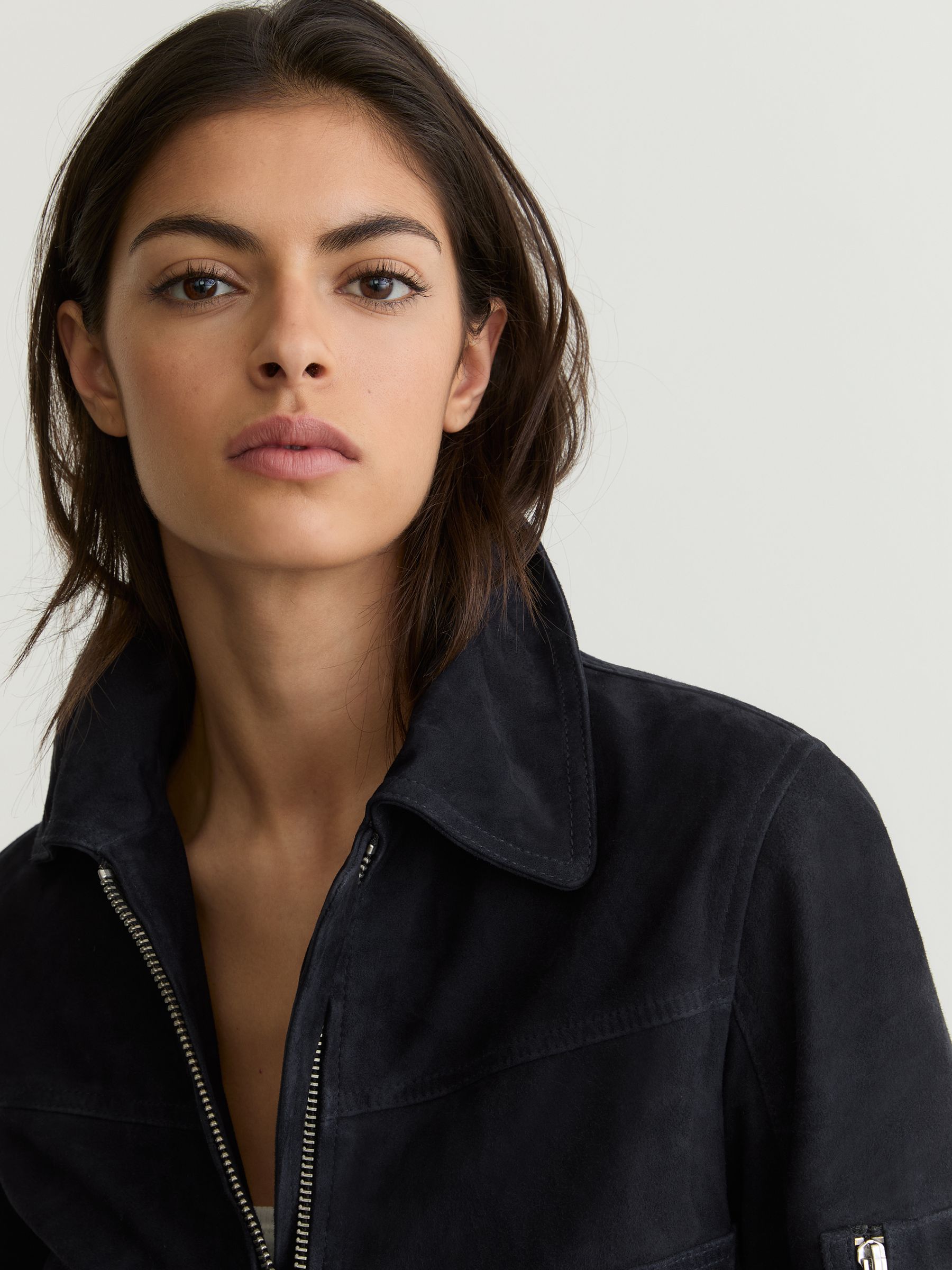 Suede Zip-Through Jacket in Navy - Image 4 of 7