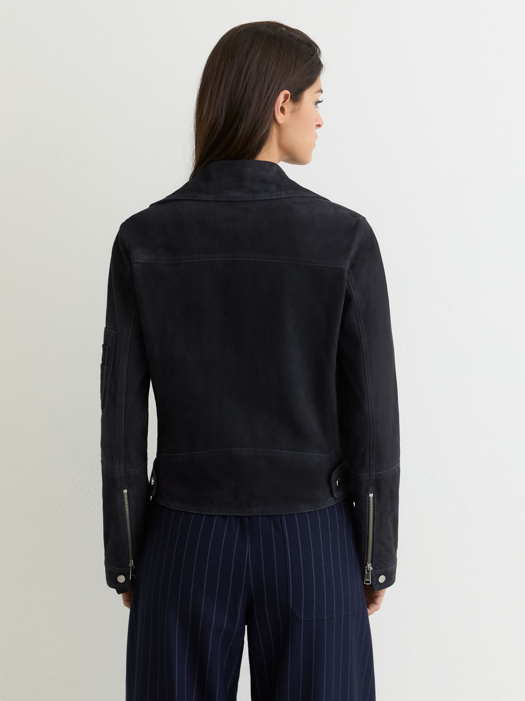 Suede Zip-Through Jacket in Navy - Image 6 of 7