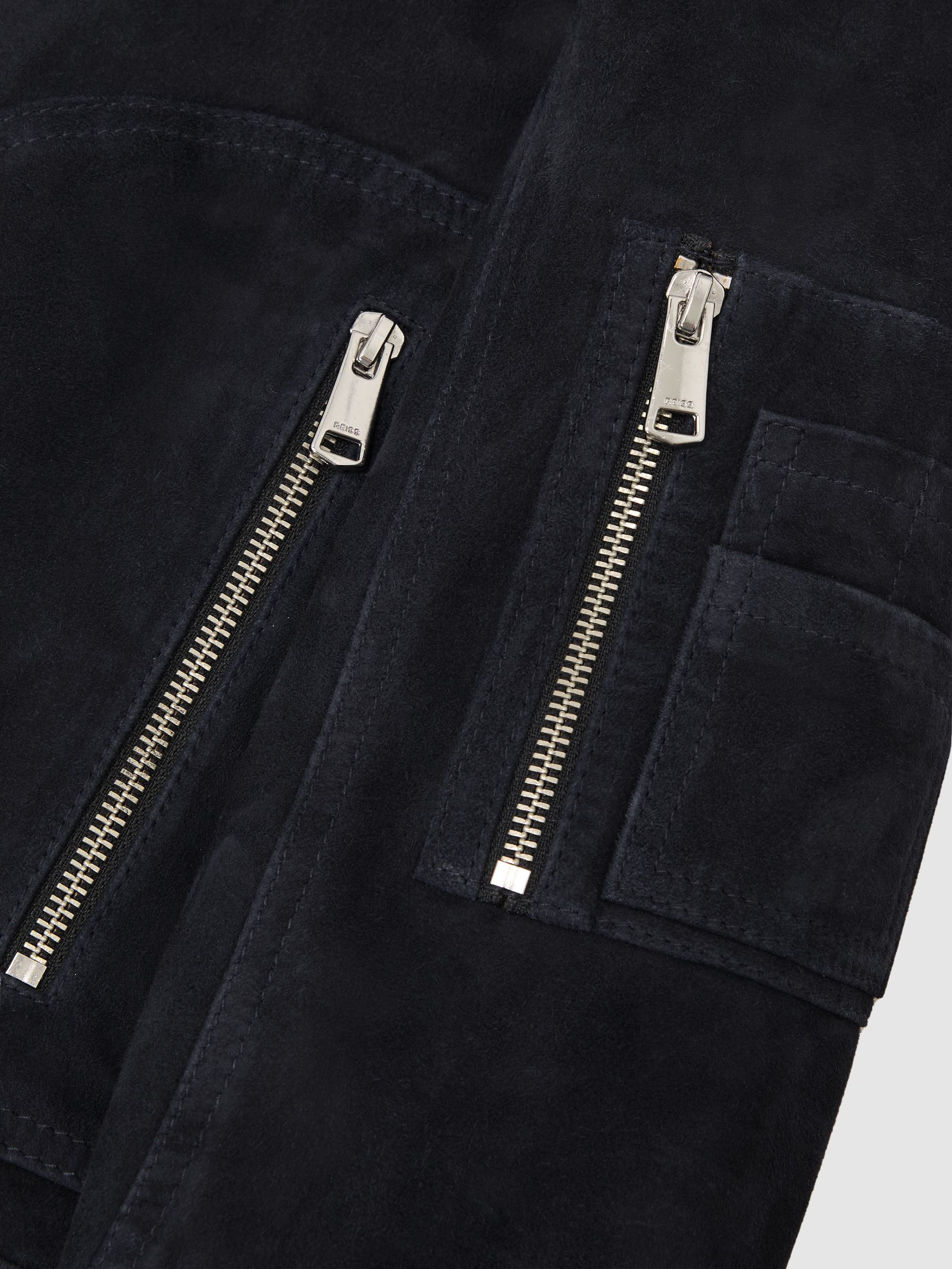 Suede Zip-Through Jacket in Navy - Image 7 of 7