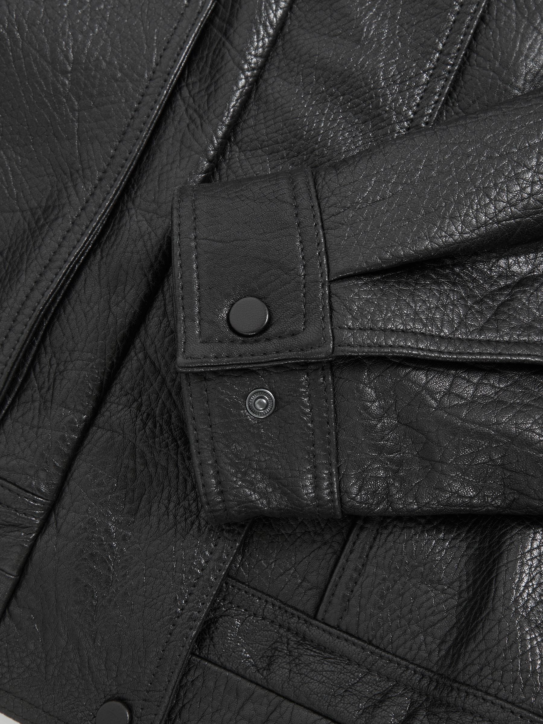 Petite Oversize Grained-Leather Bomber Jacket in Black - image 3