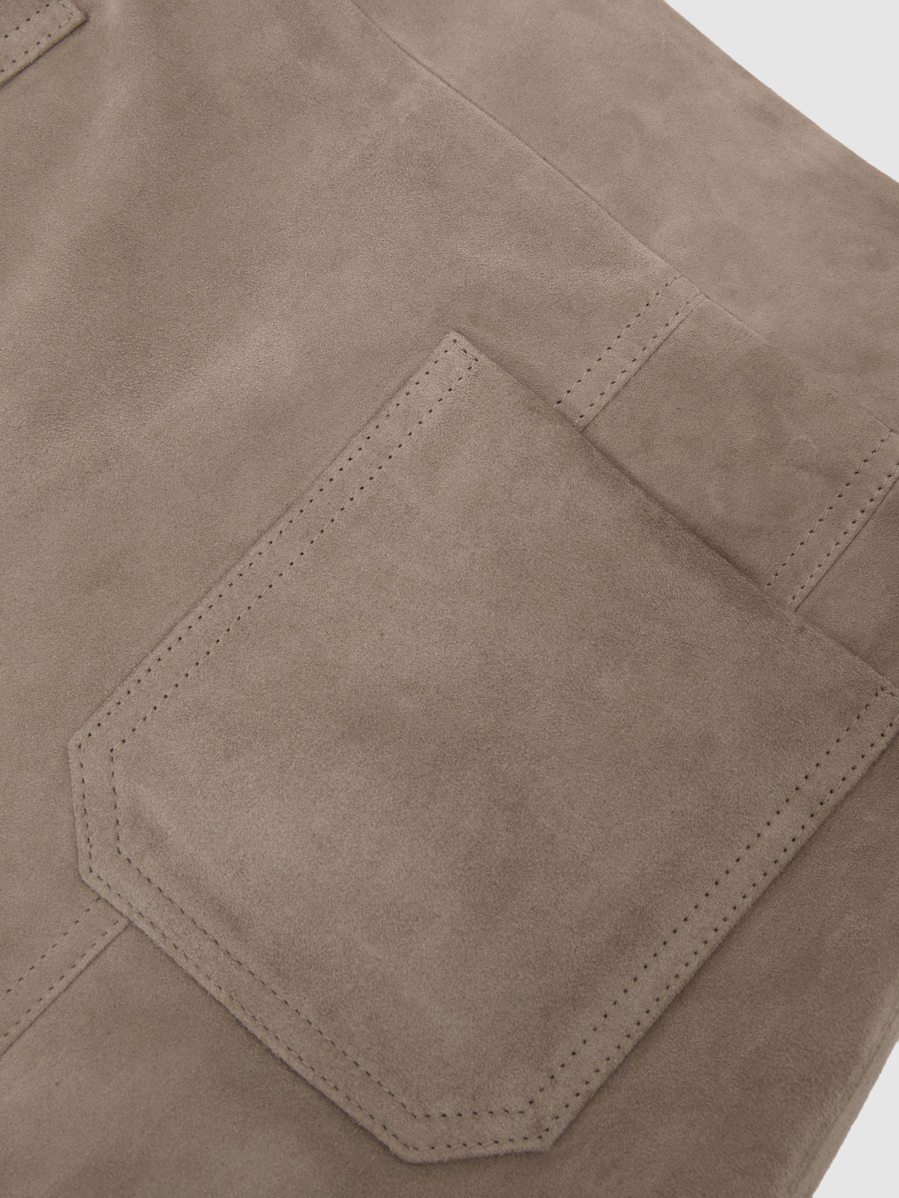 Suede Patch-Pocket Mini Skirt in Neutral - image 3