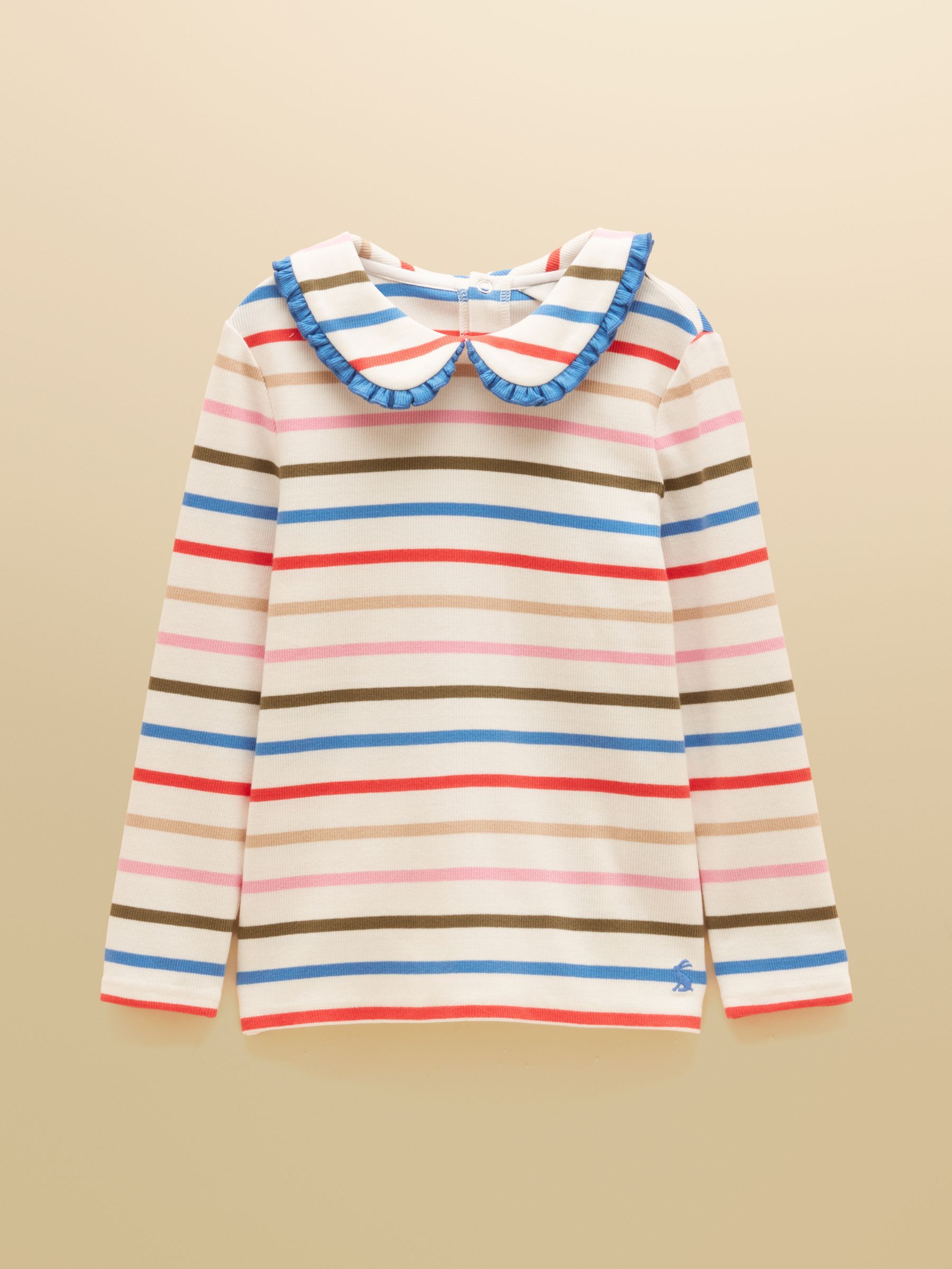 Girls' Sophie Multi Stripe Long Sleeve Ribbed Collared Top - Image 1 of 4