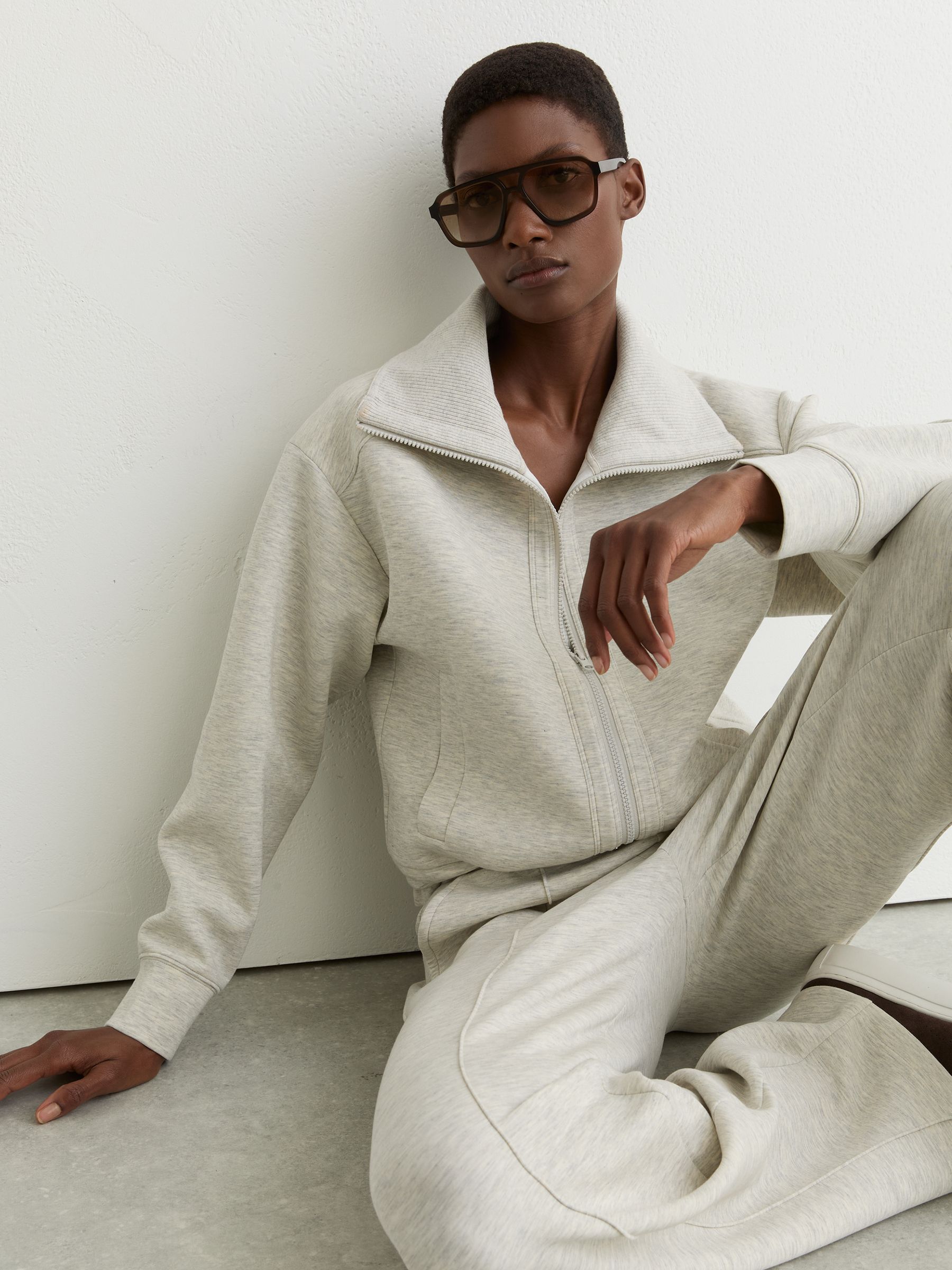 Premium Interlock Zip-Front Sweatshirt in Grey Marl - Image 1 of 8