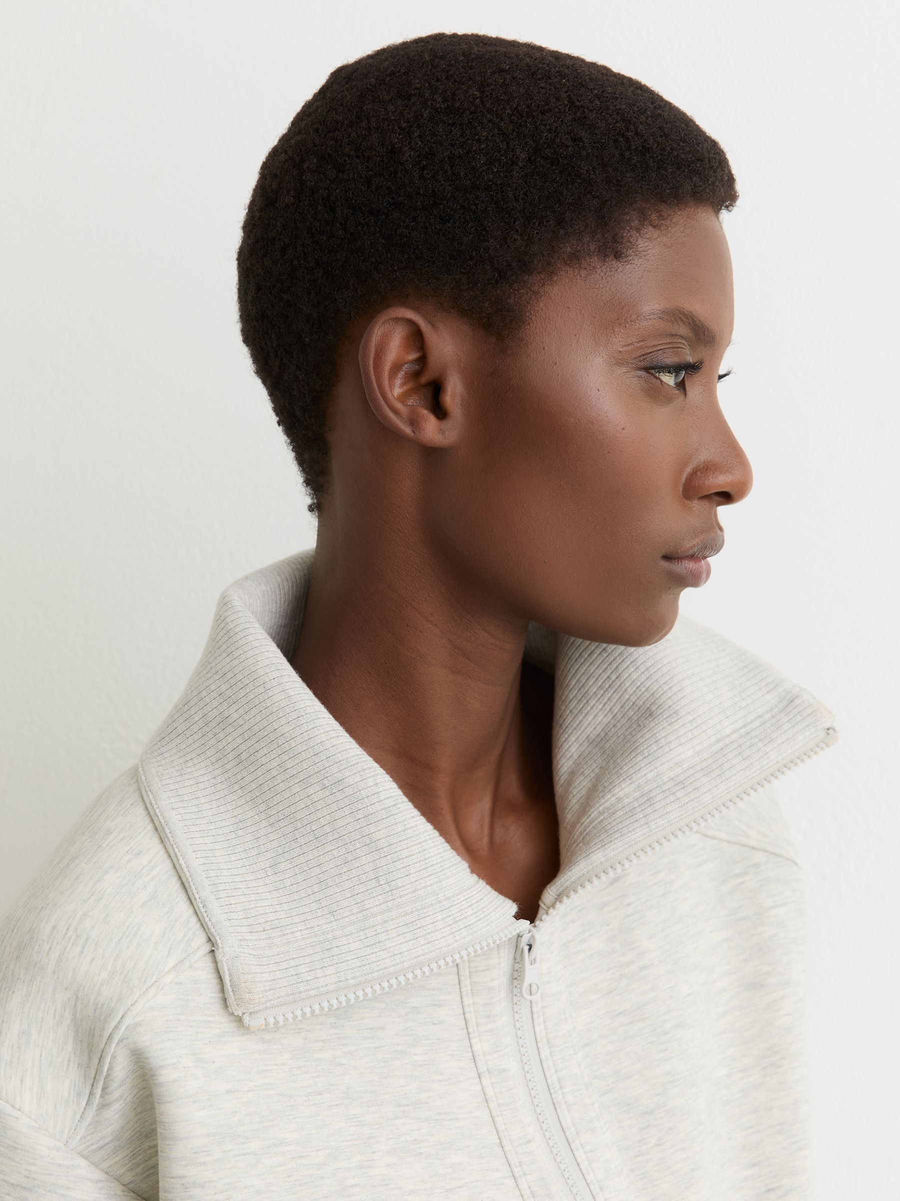 Premium Interlock Zip-Front Sweatshirt in Grey Marl - Image 4 of 8