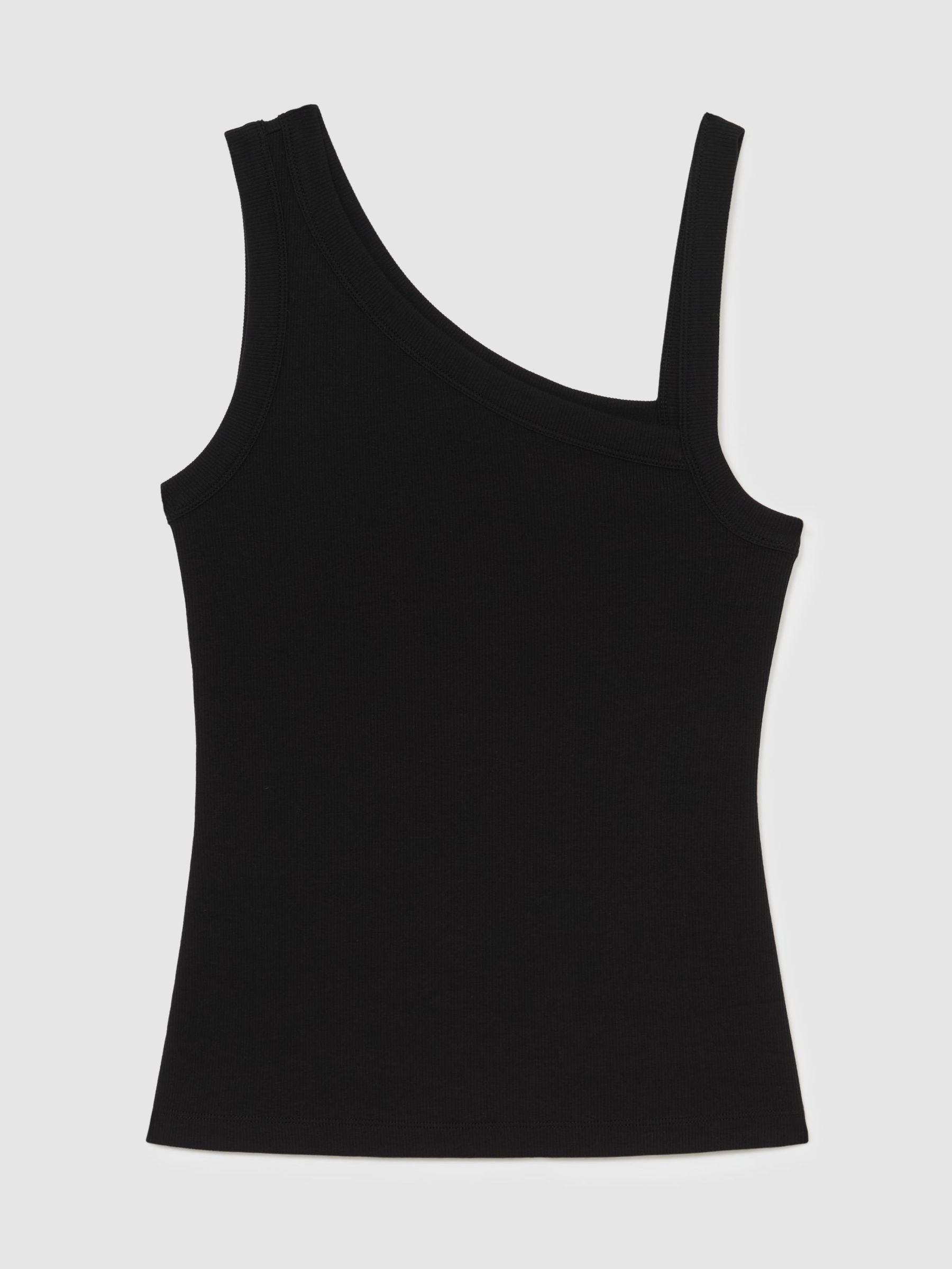 Stretch-Cotton Asymmetric-Neck Vest in Black - image 1