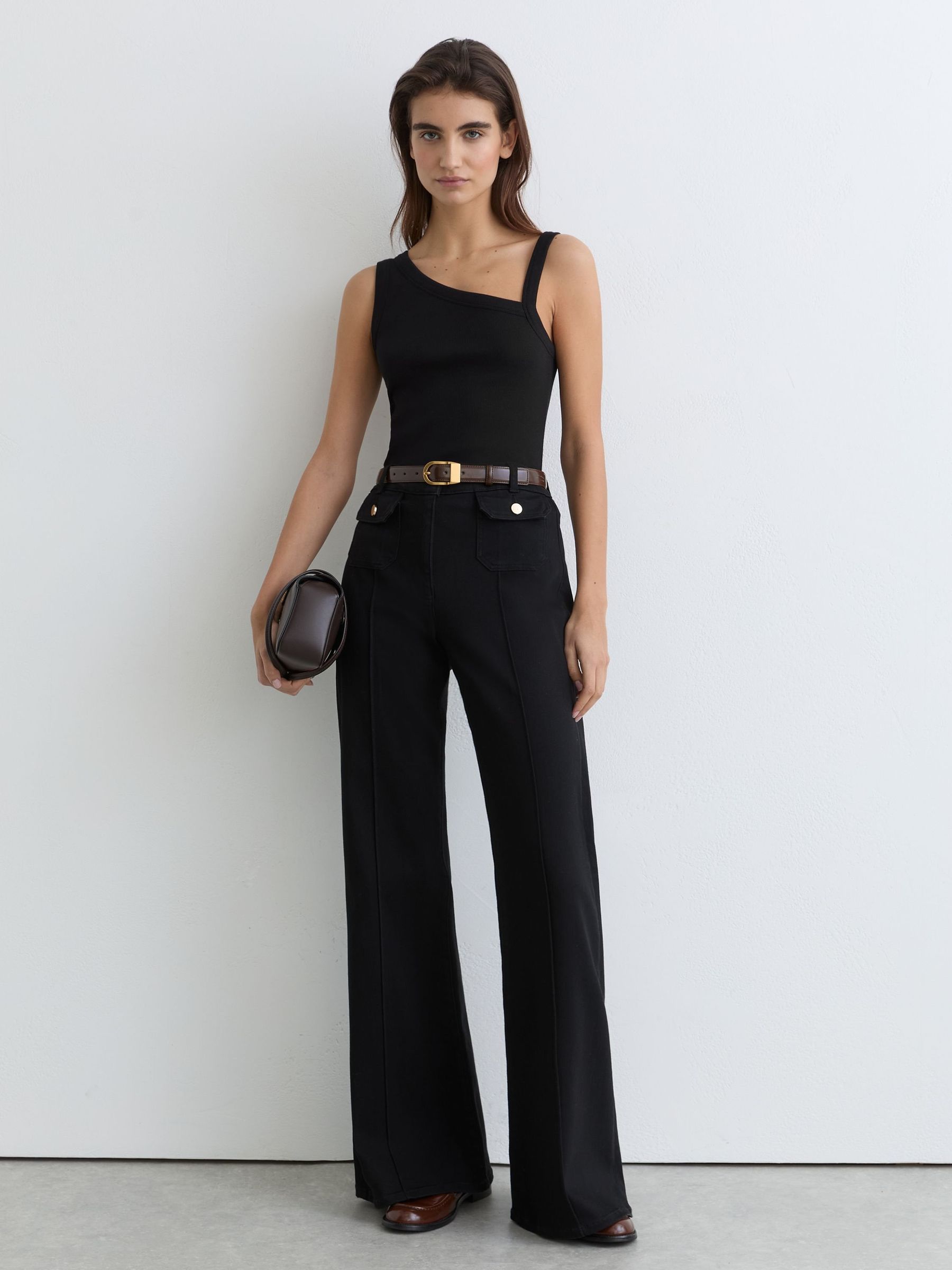 Stretch-Cotton Asymmetric-Neck Vest in Black - image 5