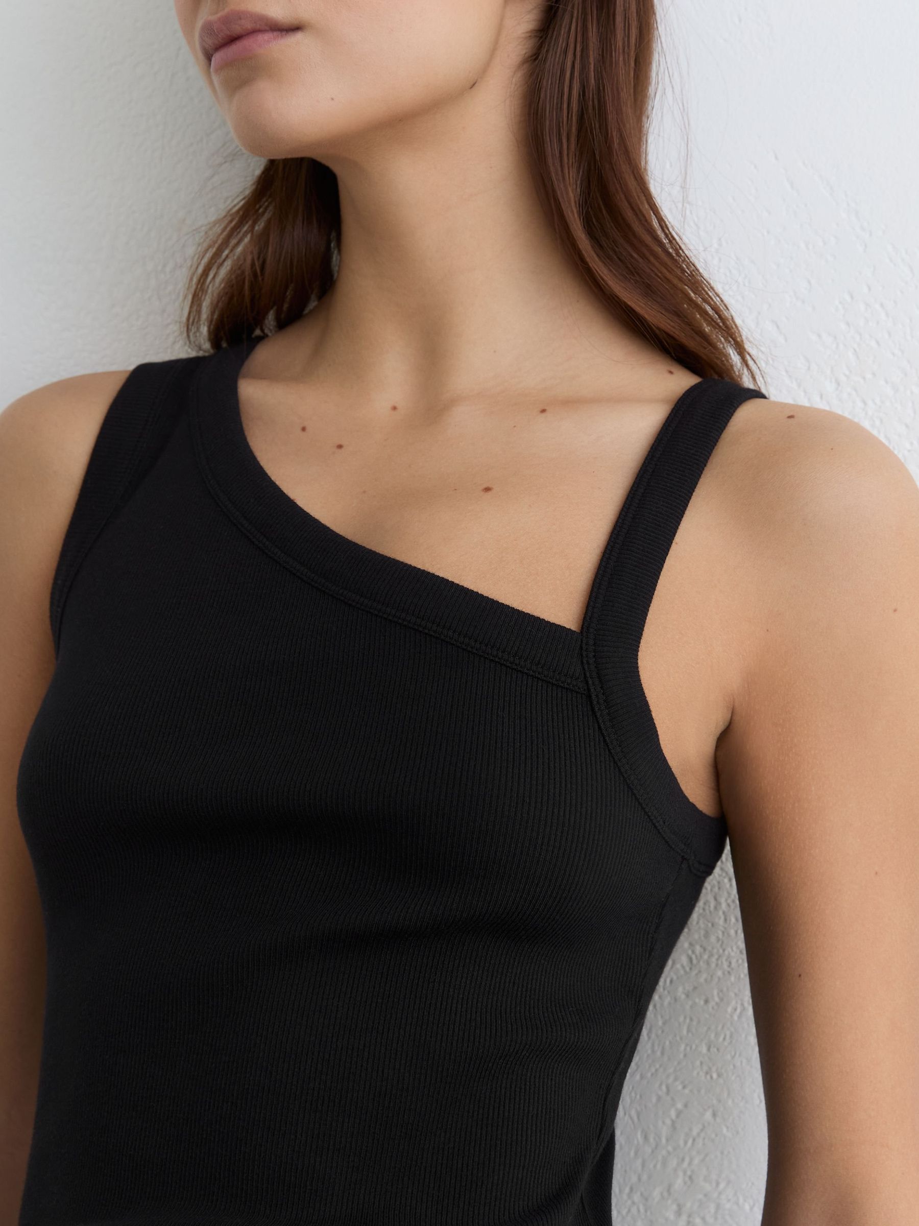 Stretch-Cotton Asymmetric-Neck Vest in Black - image 4