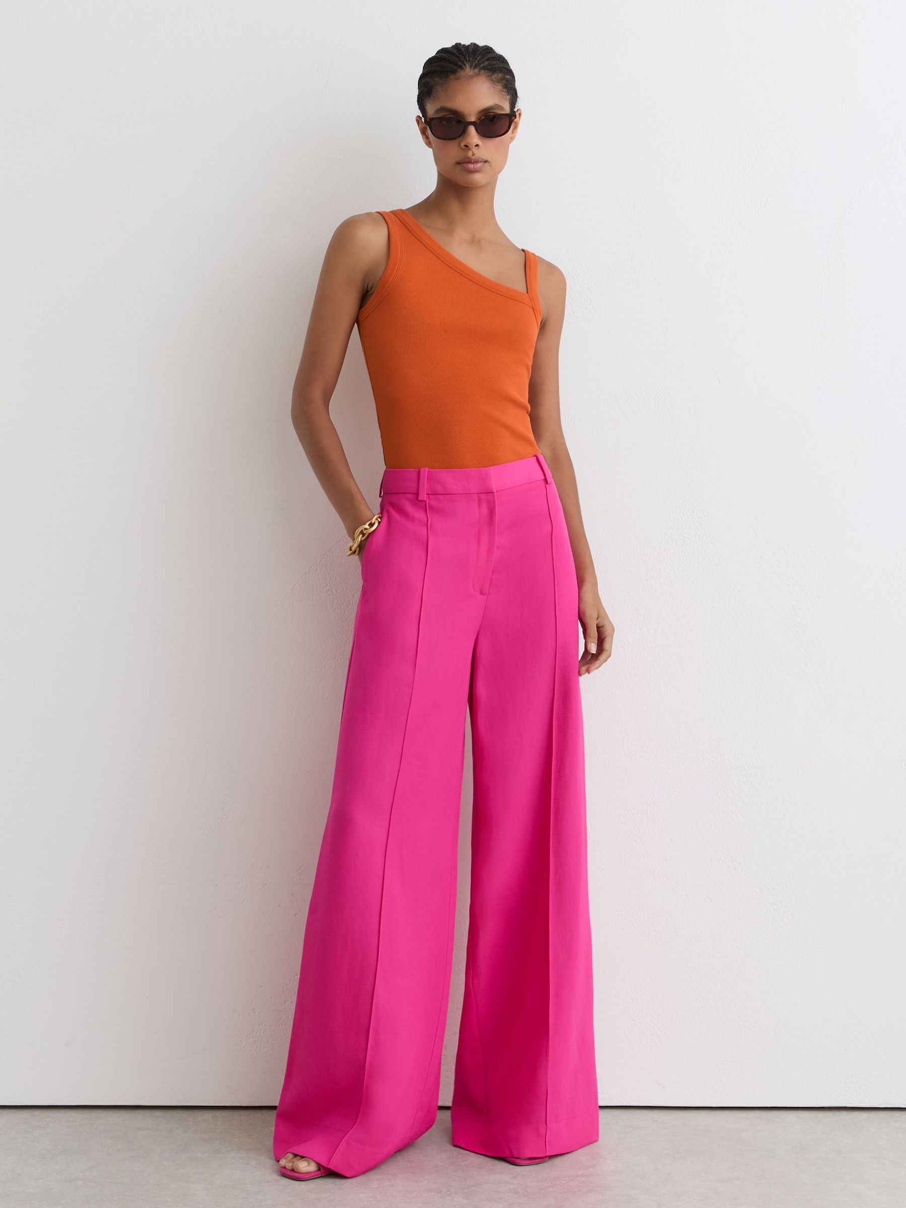 Stretch-Cotton Asymmetric-Neck Vest in Orange - Image 1 of 7