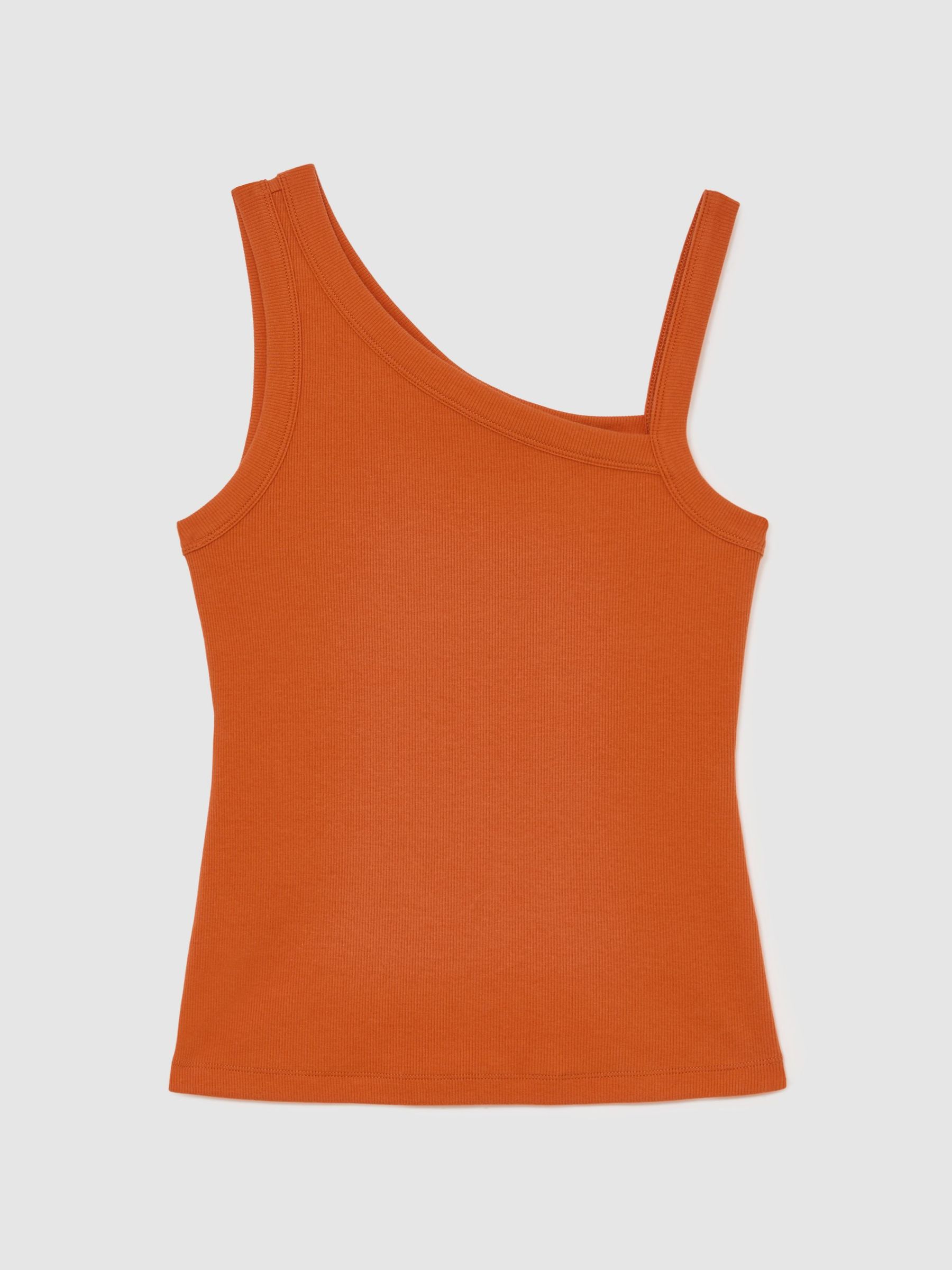 Stretch-Cotton Asymmetric-Neck Vest in Orange - Image 2 of 7