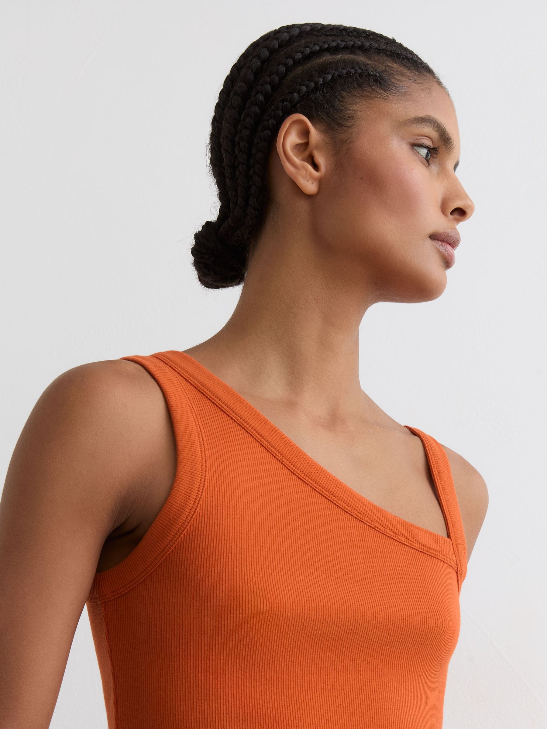 Stretch-Cotton Asymmetric-Neck Vest in Orange - Image 3 of 7