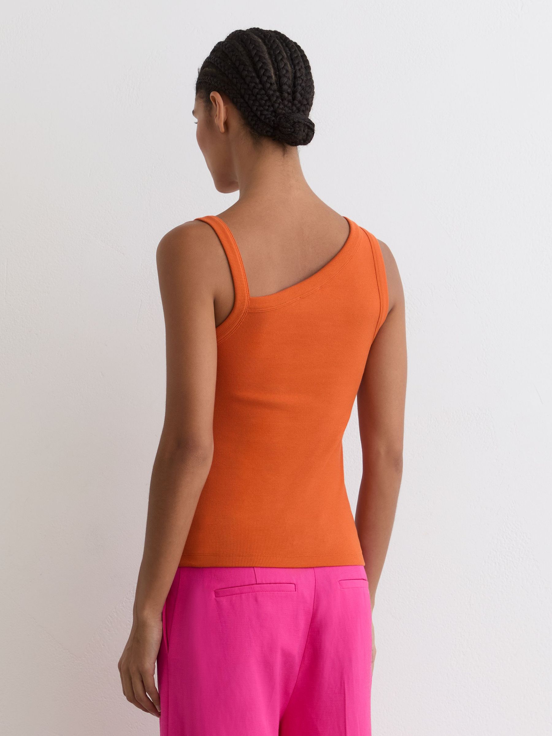 Stretch-Cotton Asymmetric-Neck Vest in Orange - Image 4 of 7