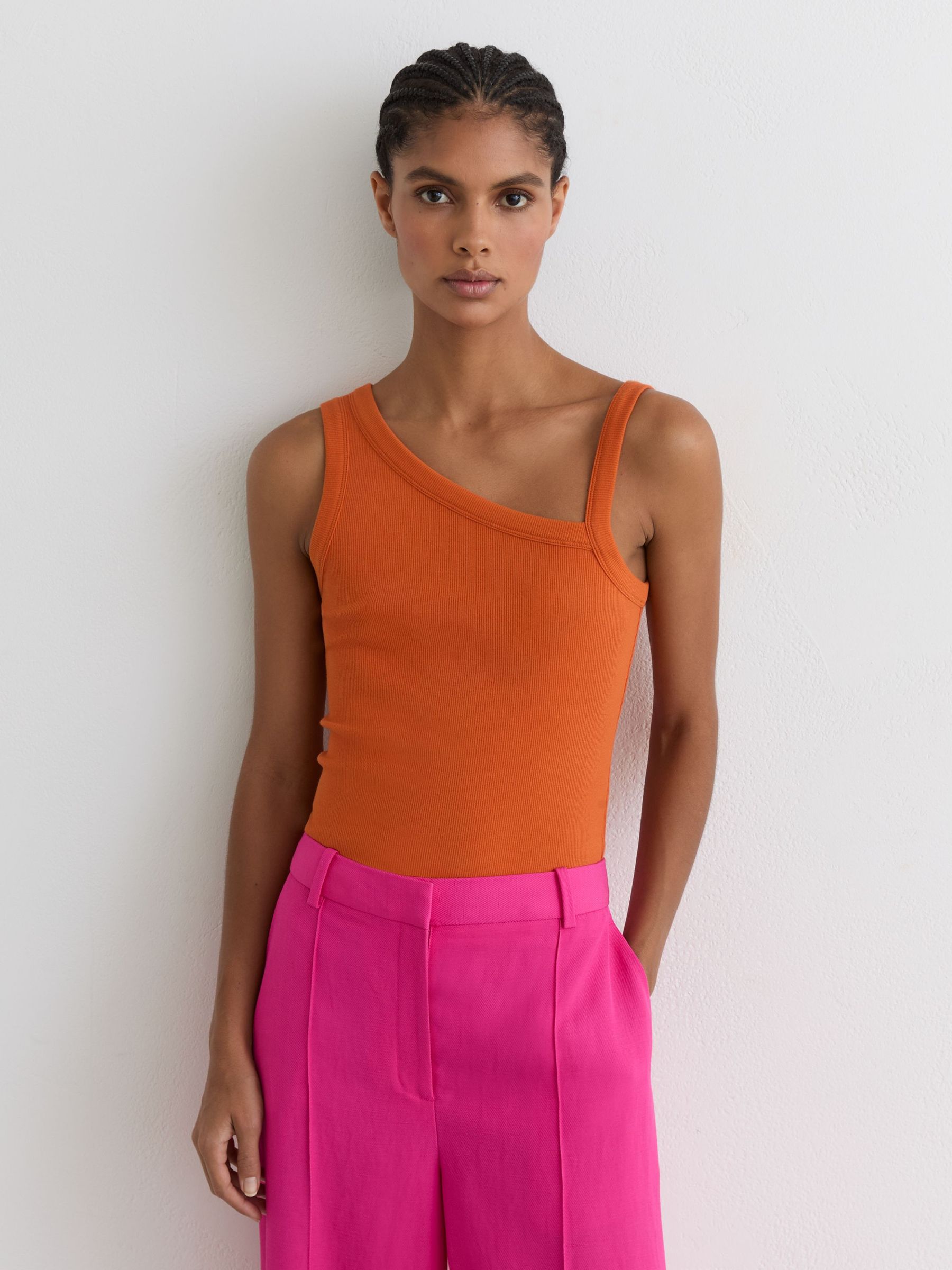 Stretch-Cotton Asymmetric-Neck Vest in Orange - image 4