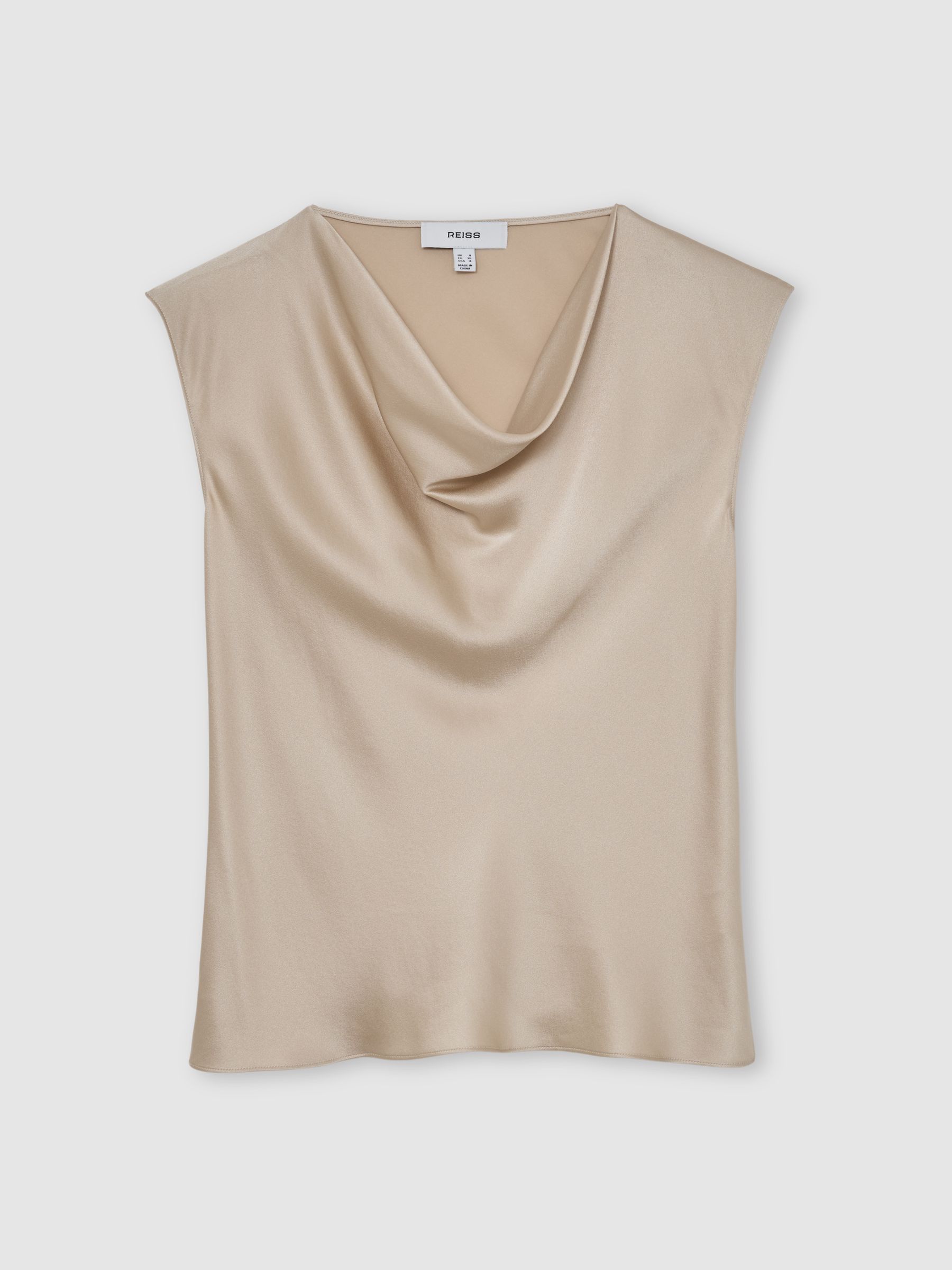 Silk Cowl-Neck Sleeveless Top in Champagne Neutral