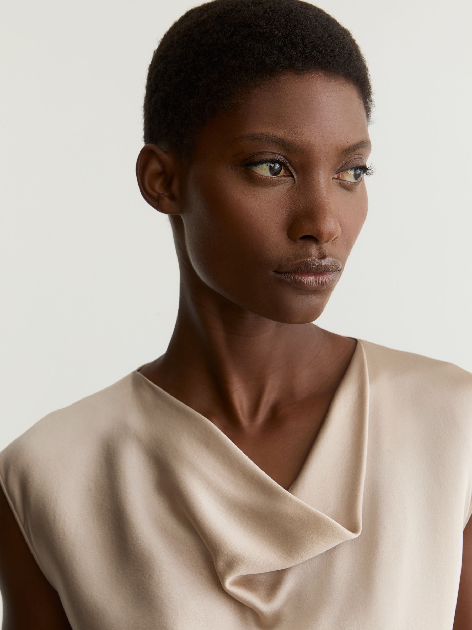 Silk Cowl-Neck Sleeveless Top in Champagne Neutral - Image 4 of 6