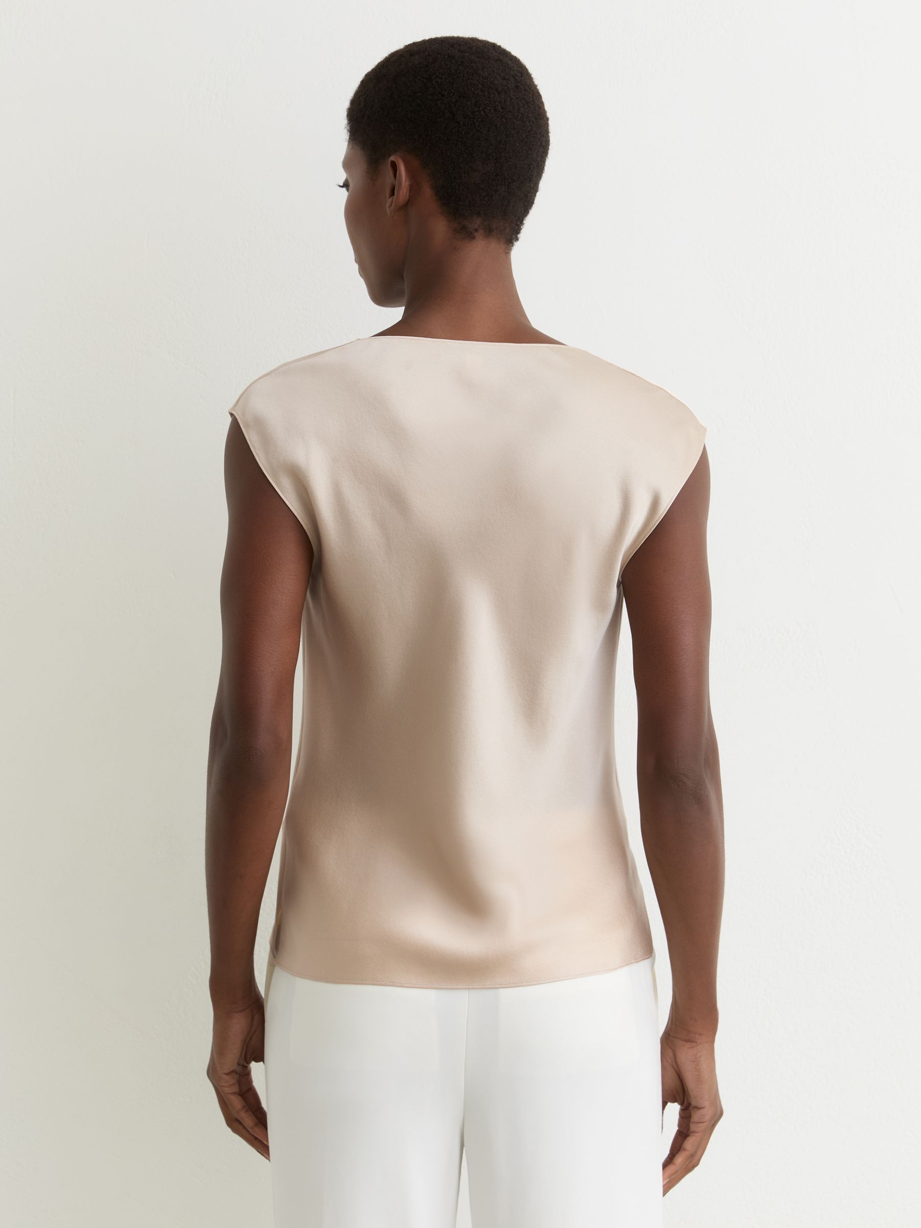 Silk Cowl-Neck Sleeveless Top in Champagne Neutral - Image 5 of 6
