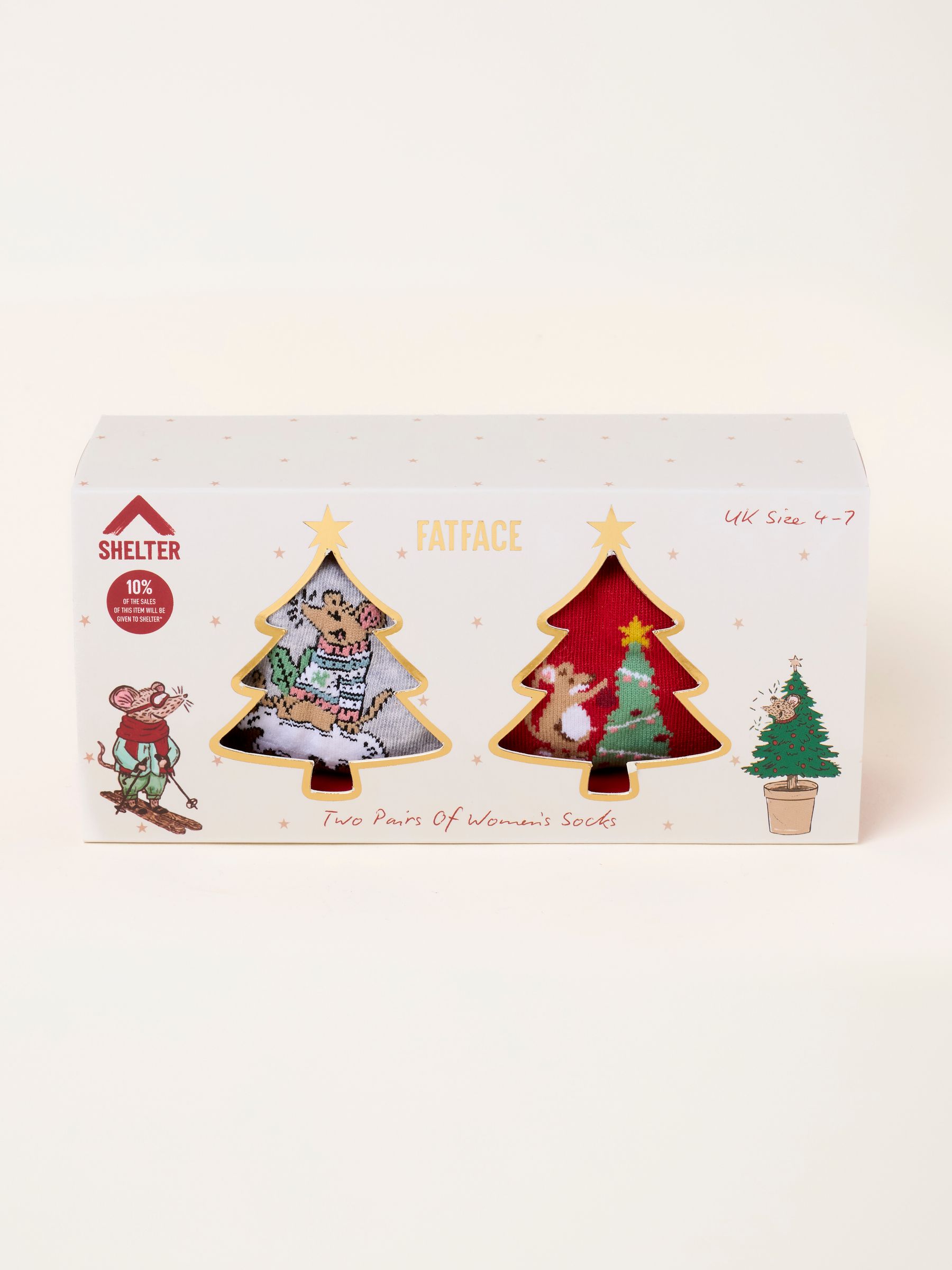 Multi 2 Pack Shelter Christmas Mouse Socks in a Box - Image 1 of 3 Multi 2 Pack Shelter Christmas Mouse Socks in a Box - Image 1 of 3